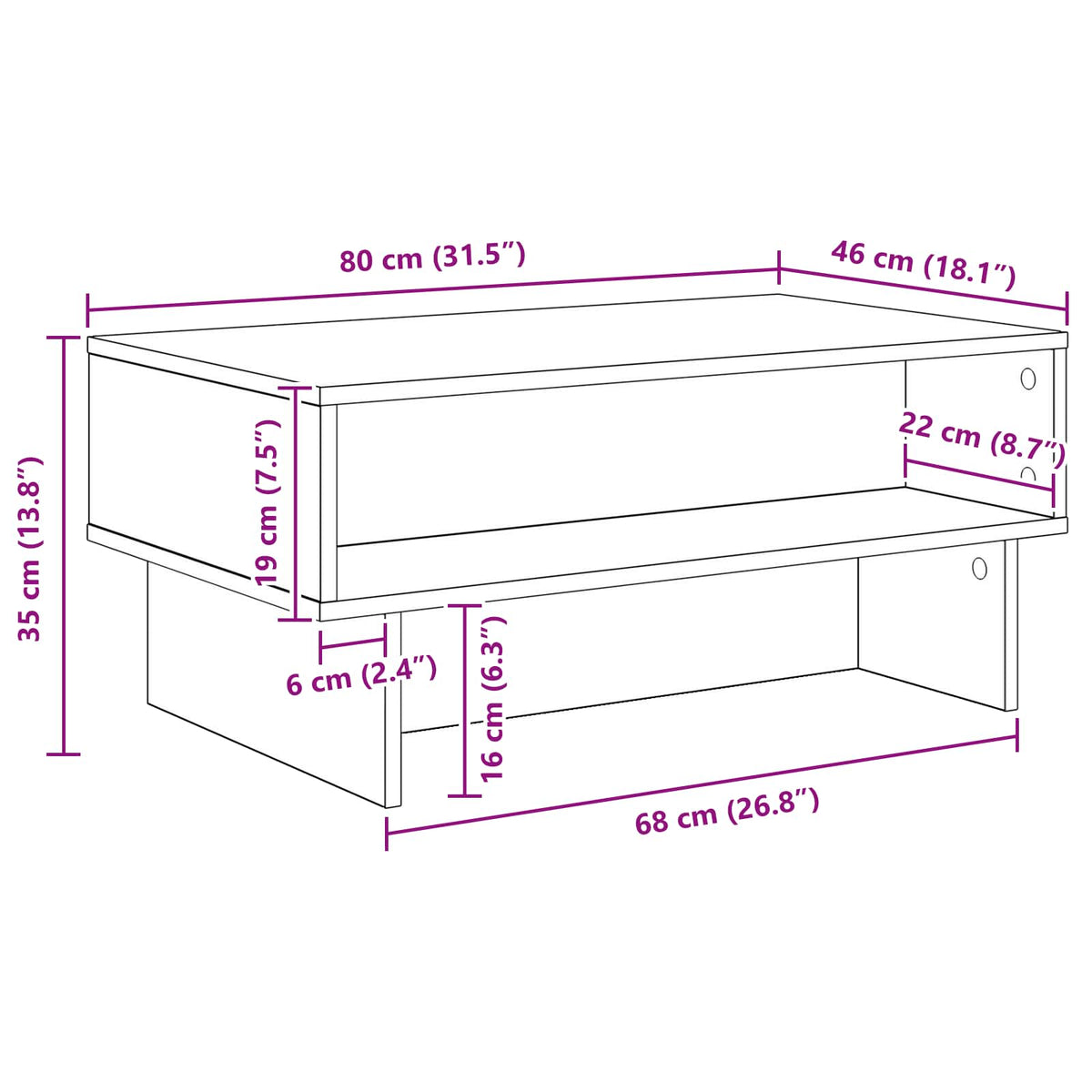 Coffee Table White 80 x 46 x 35 cm Engineered Wood
