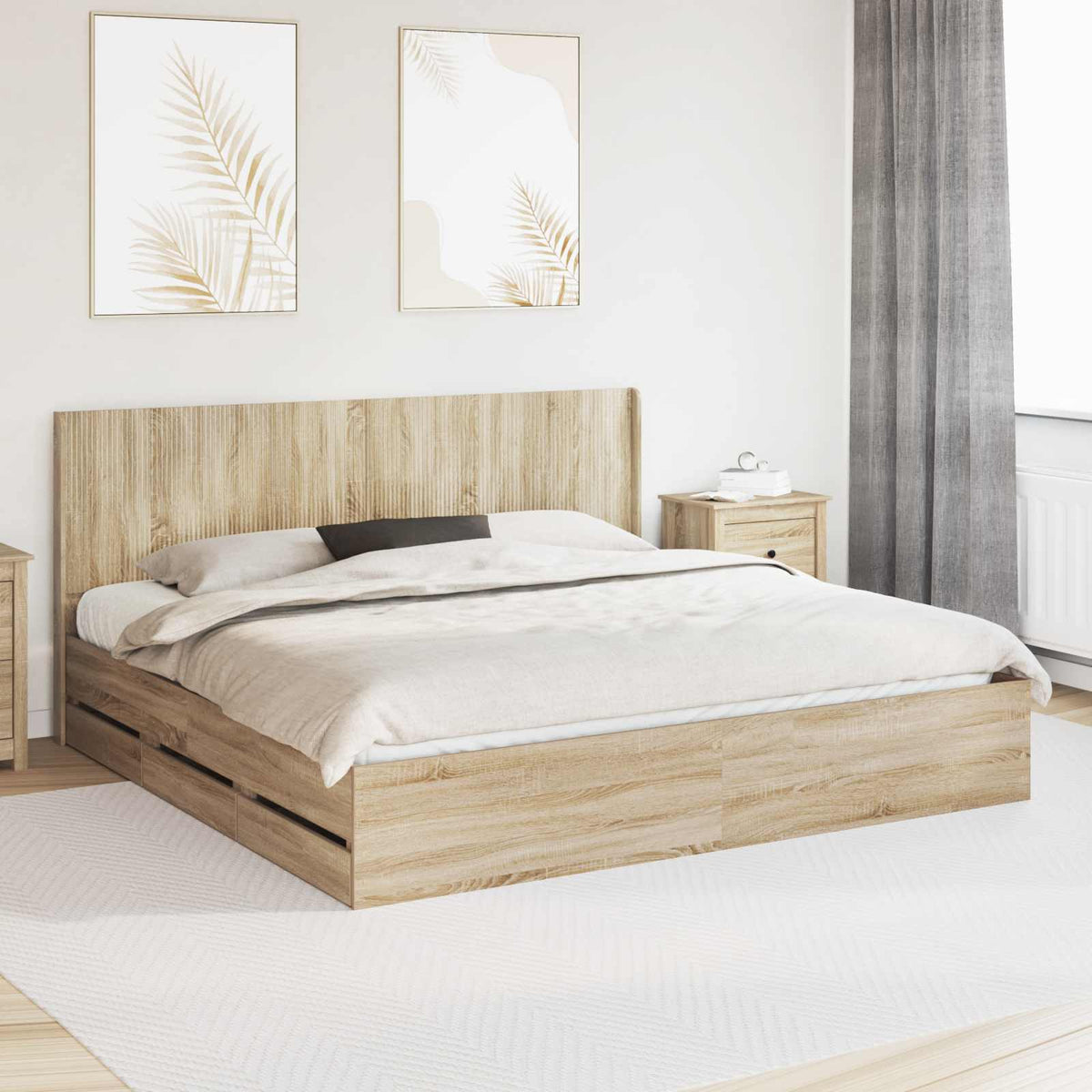 Bed Frame with Storage and Headboard Sonoma Oak 180 x 200 cm