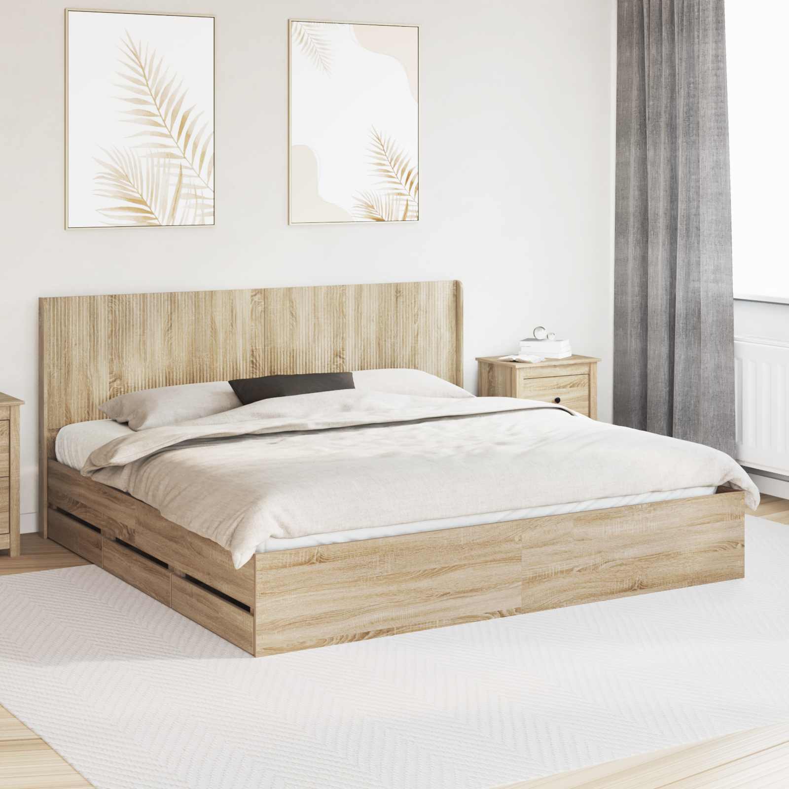 Bed Frame with Storage and Headboard Sonoma Oak 180 x 200 cm