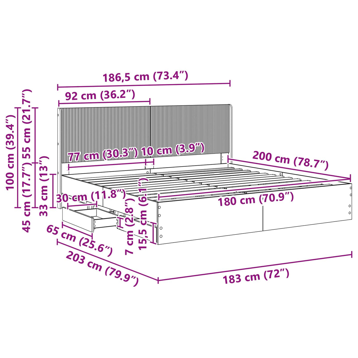 Bed Frame with Storage and Headboard Sonoma Oak 180 x 200 cm
