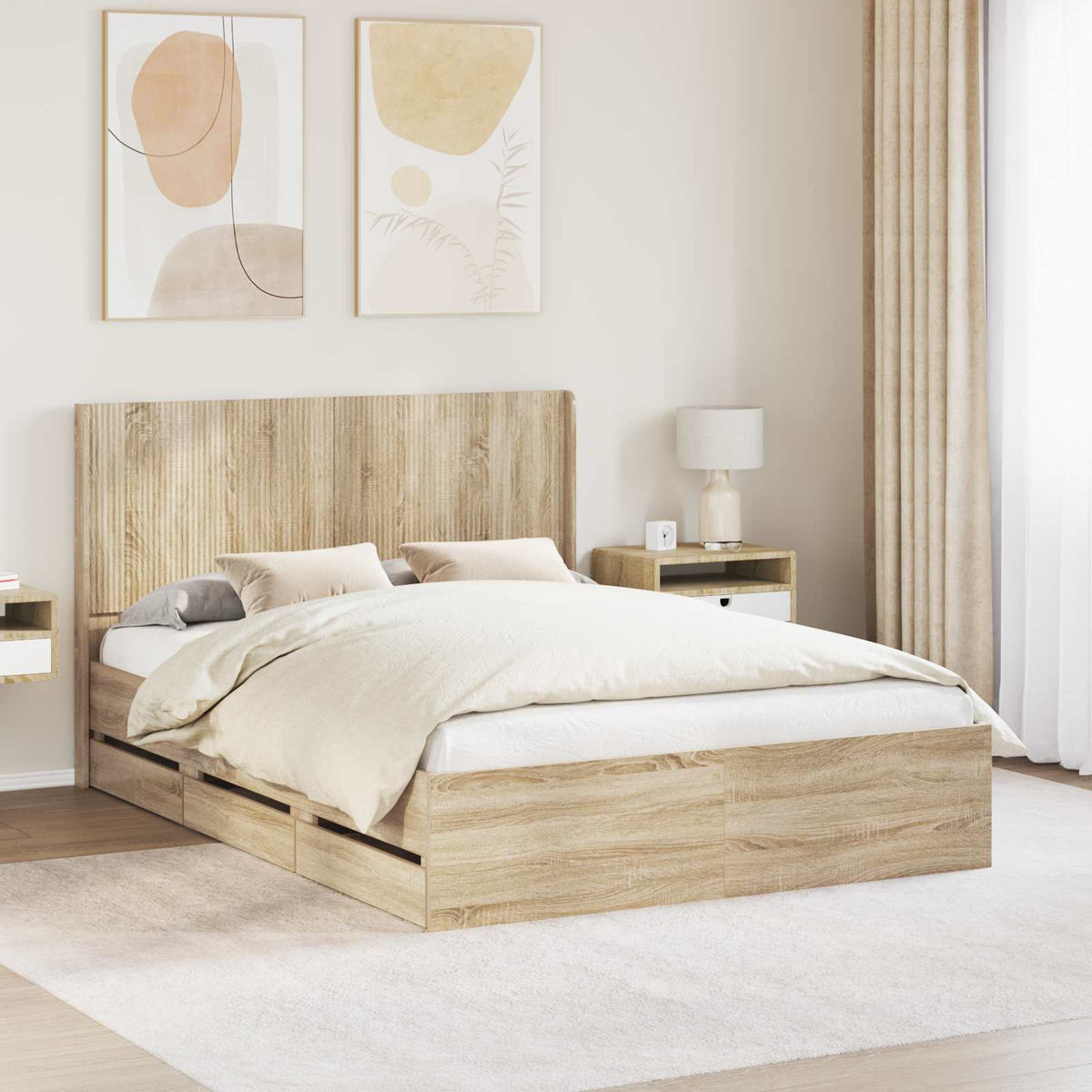 Bed Frame with Storage and Headboard Sonoma Oak 150 x 200 cm