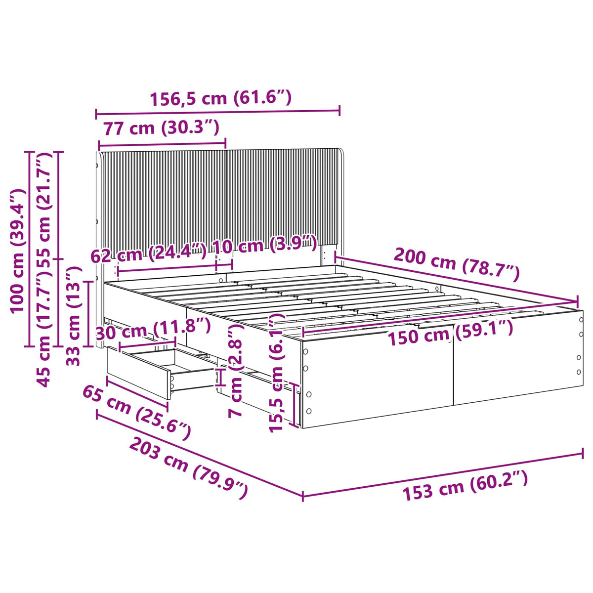 Bed Frame with Storage and Headboard Sonoma Oak 150 x 200 cm