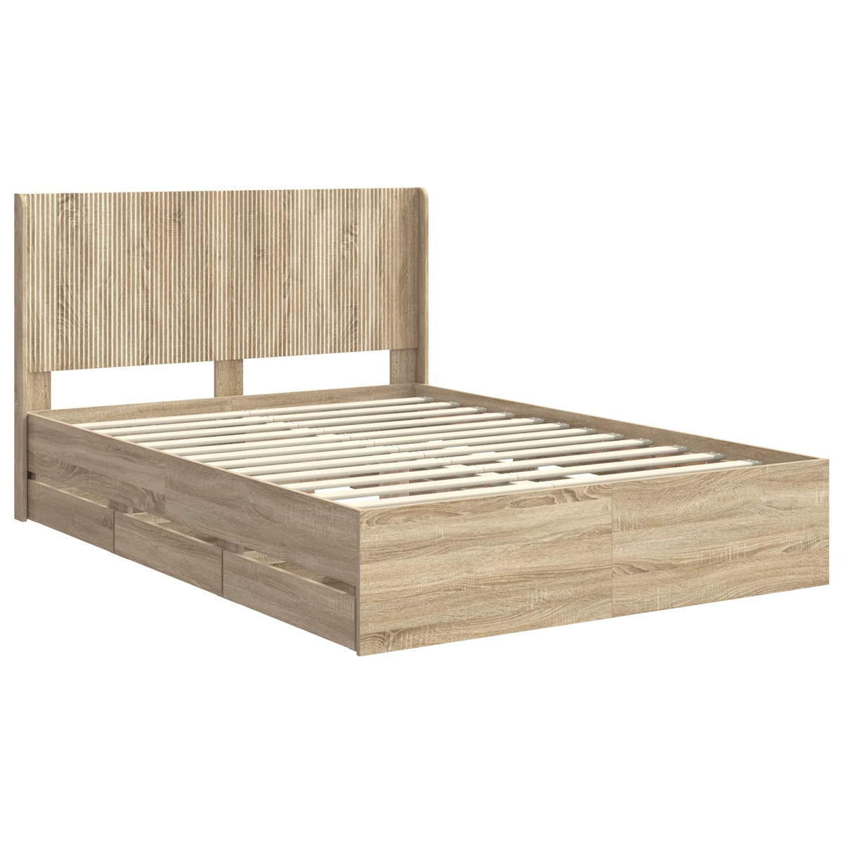 Bed Frame with Storage and Headboard Sonoma Oak 135 x 190 cm