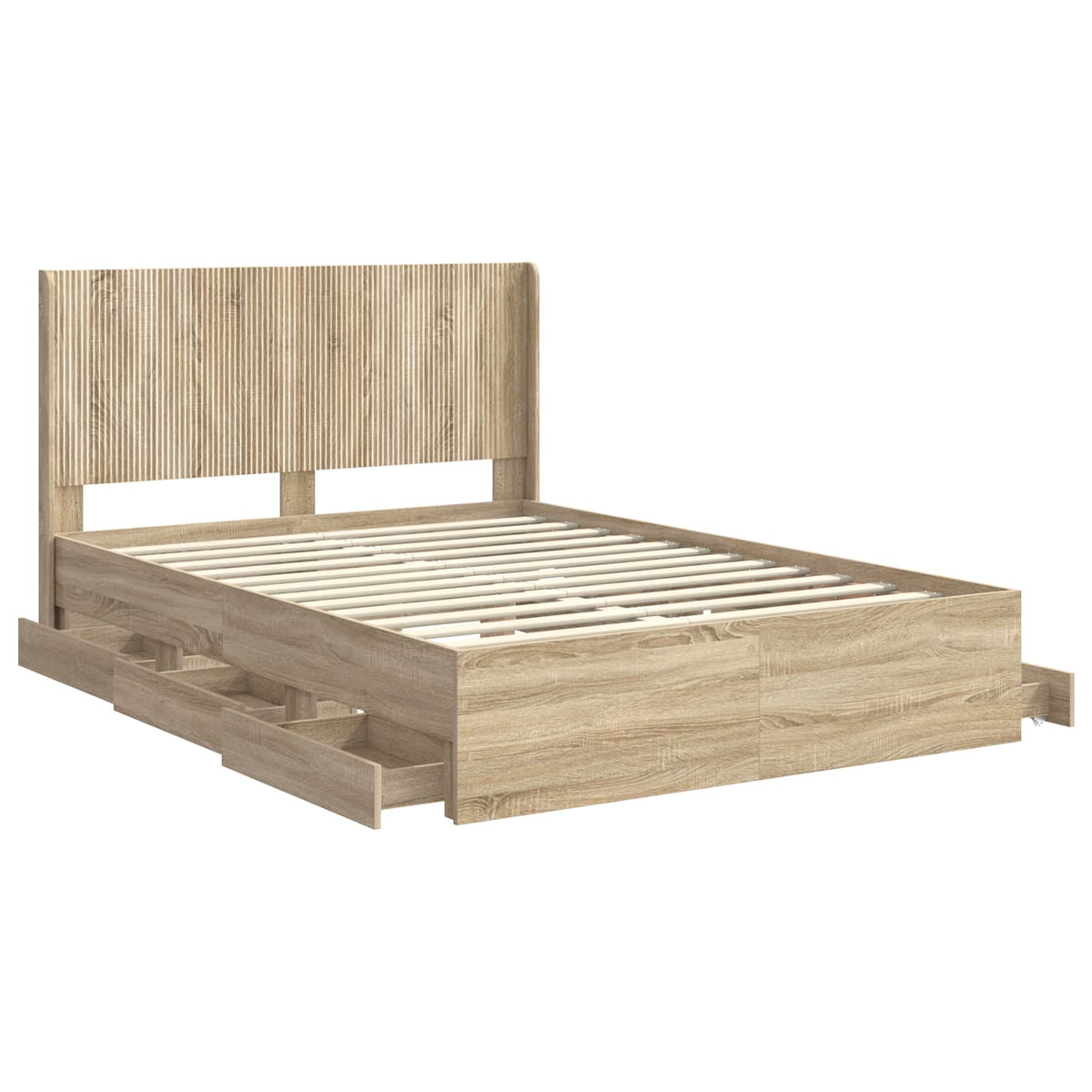 Bed Frame with Storage and Headboard Sonoma Oak 135 x 190 cm