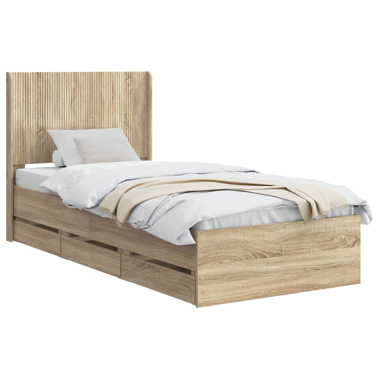 Bed Frame with Storage and Headboard Sonoma Oak 90 x 190 cm