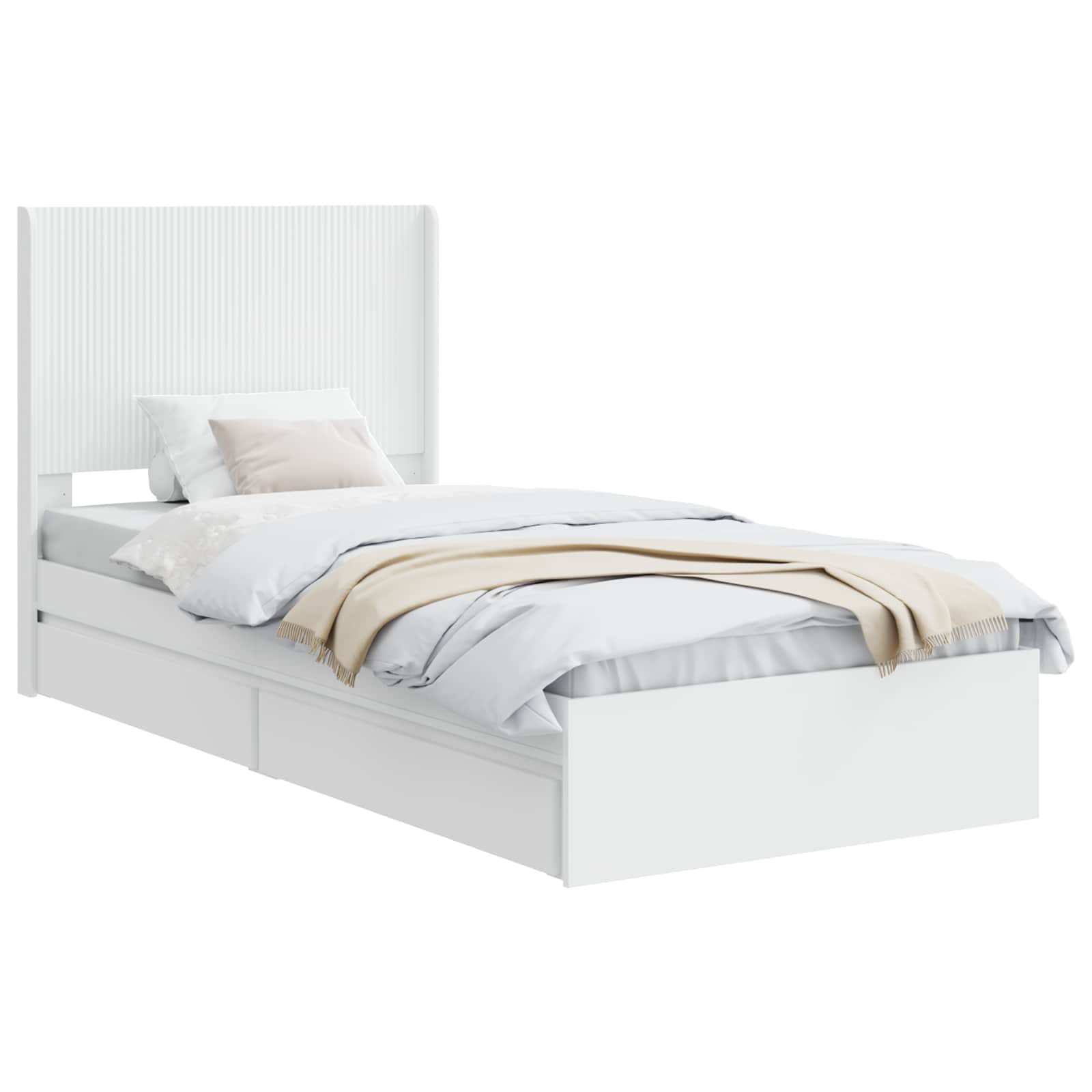 Bed Frame with Storage and Headboard White 90 x 190 cm