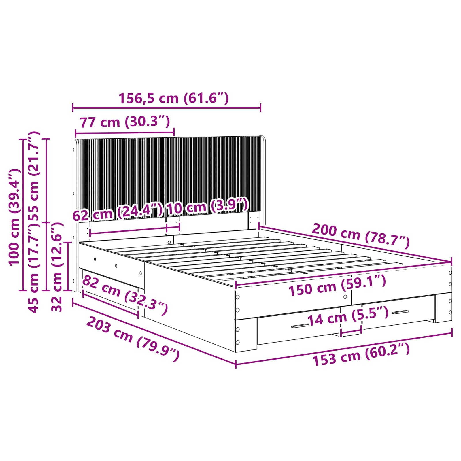 Bed Frame with Storage and Headboard White 150 x 200 cm
