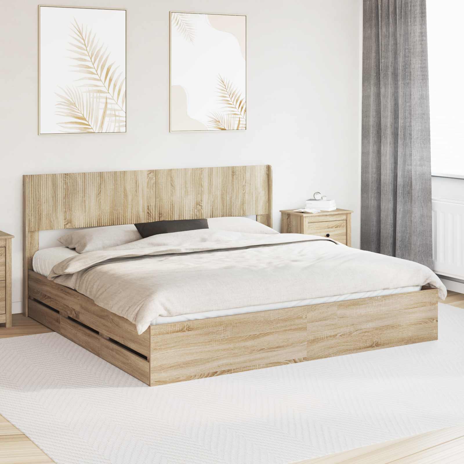 Bed Frame with Storage and Headboard Sonoma Oak 180 x 200 cm