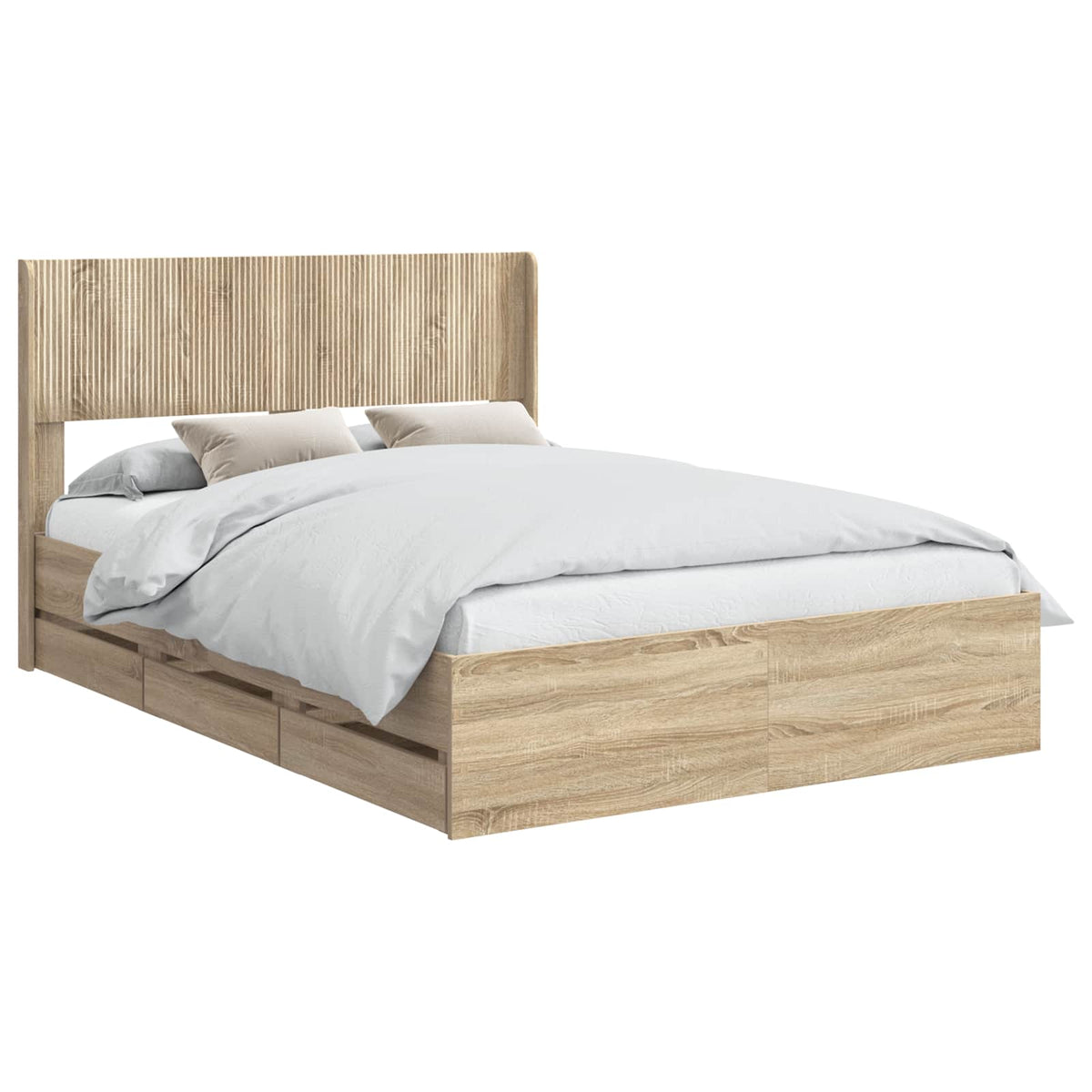 Bed Frame with Storage and Headboard Sonoma Oak 135 x 190 cm