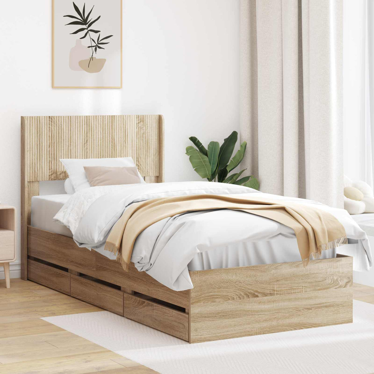 Bed Frame with Storage and Headboard Sonoma Oak 90 x 190 cm