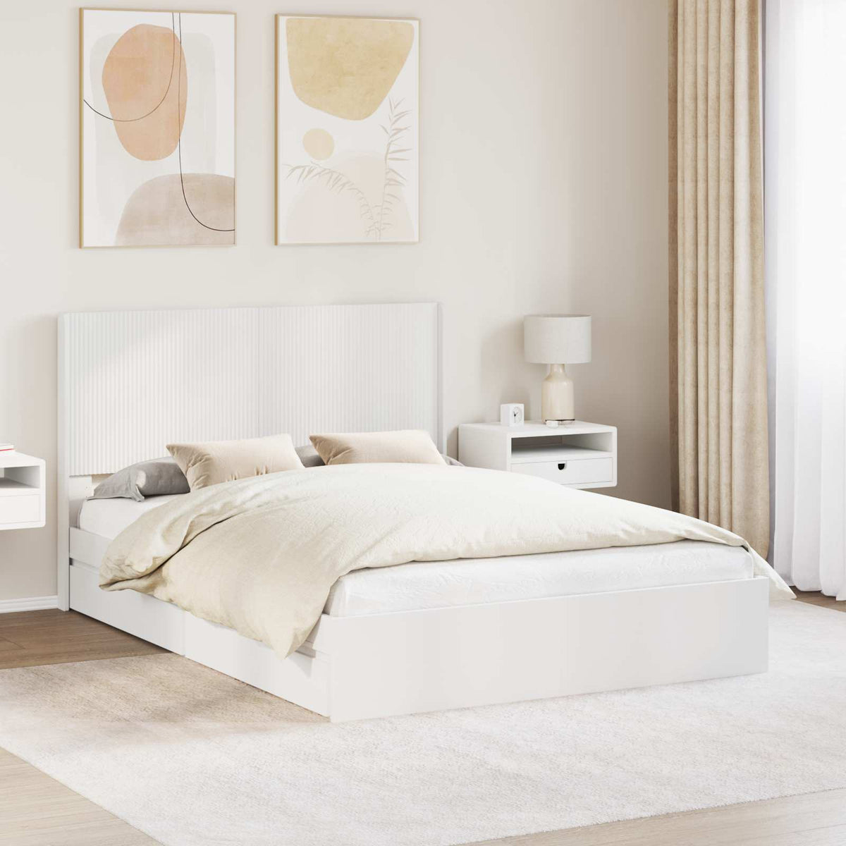 Bed Frame with Storage and Headboard White 150 x 200 cm