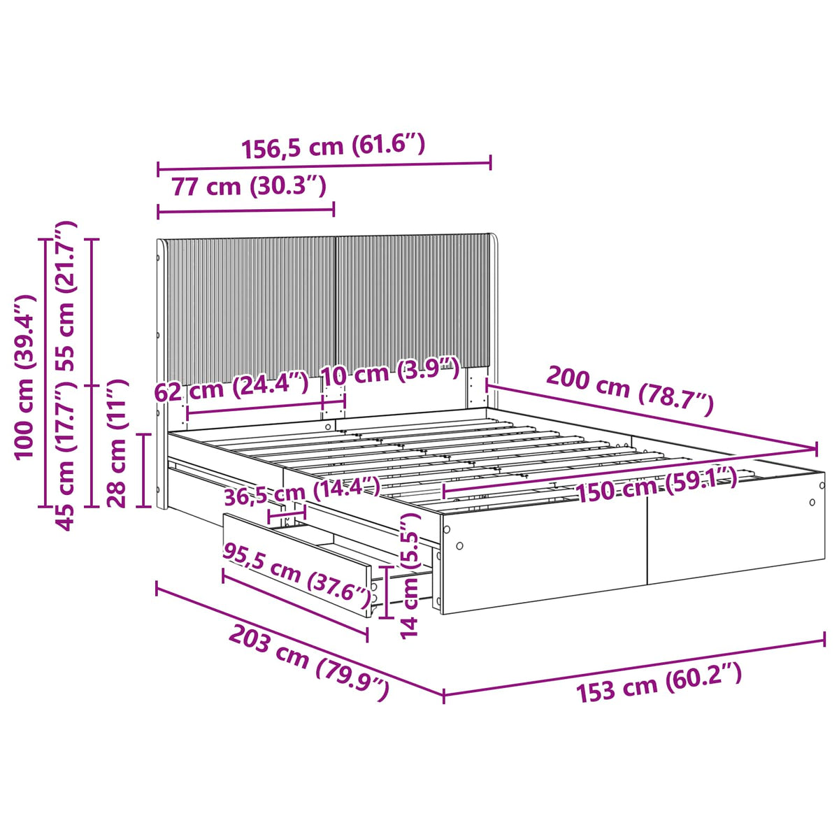 Bed Frame with Storage and Headboard White 150 x 200 cm