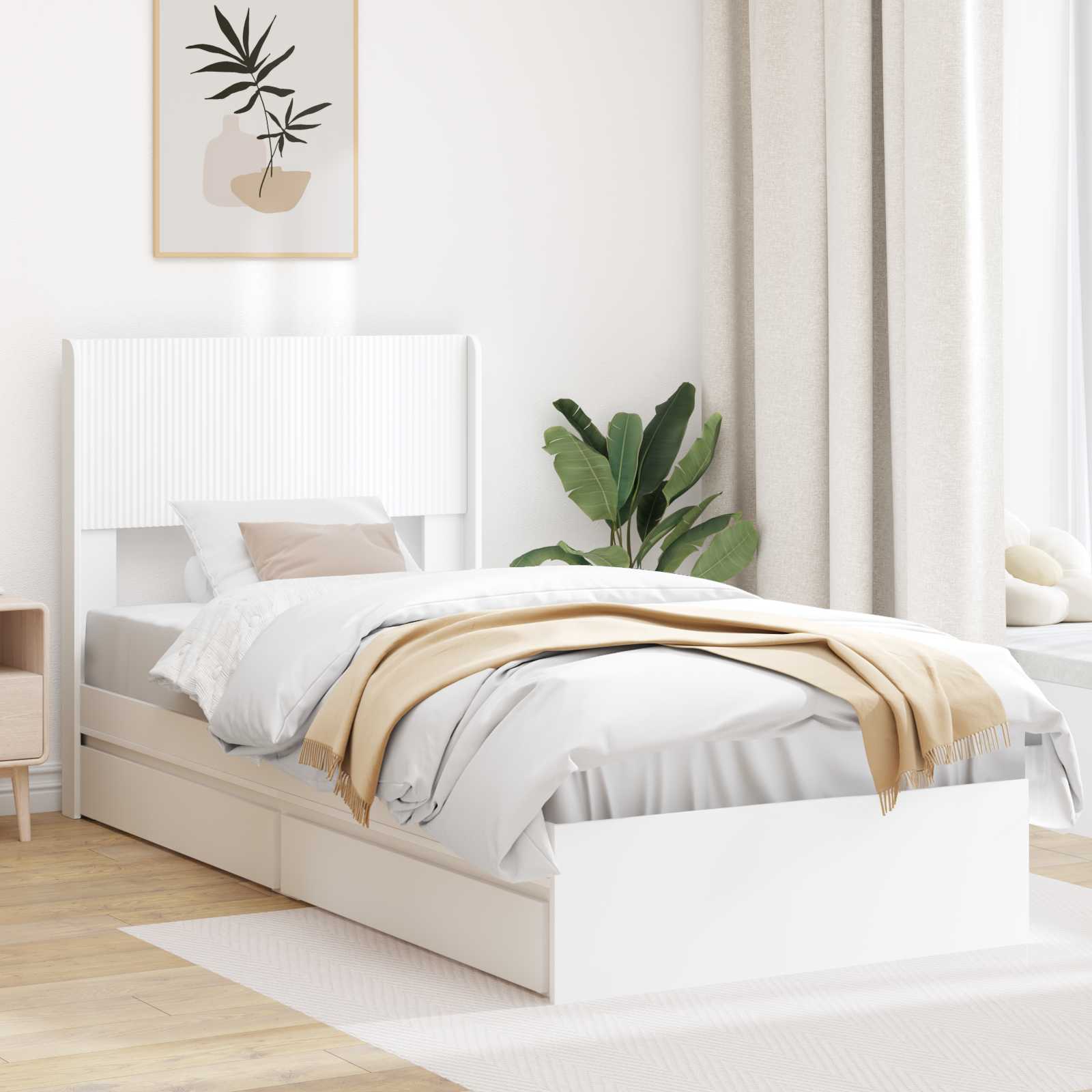 Bed Frame with Storage and Headboard White 90 x 190 cm