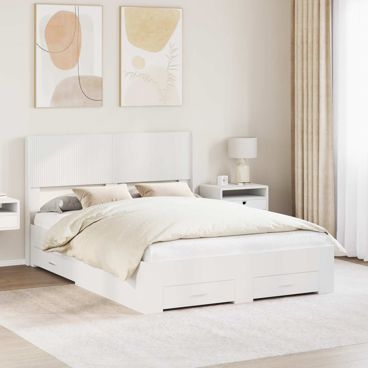 Bed Frame with Storage and Headboard White 150 x 200 cm