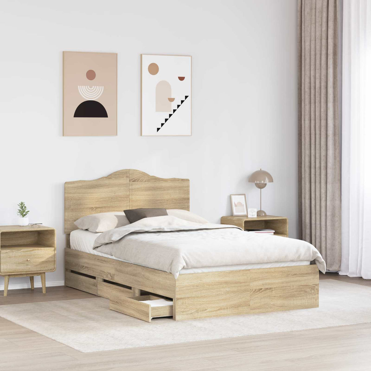 Bed Frame with Drawer Sonoma Oak 135 x 190 cm Engineered Wood