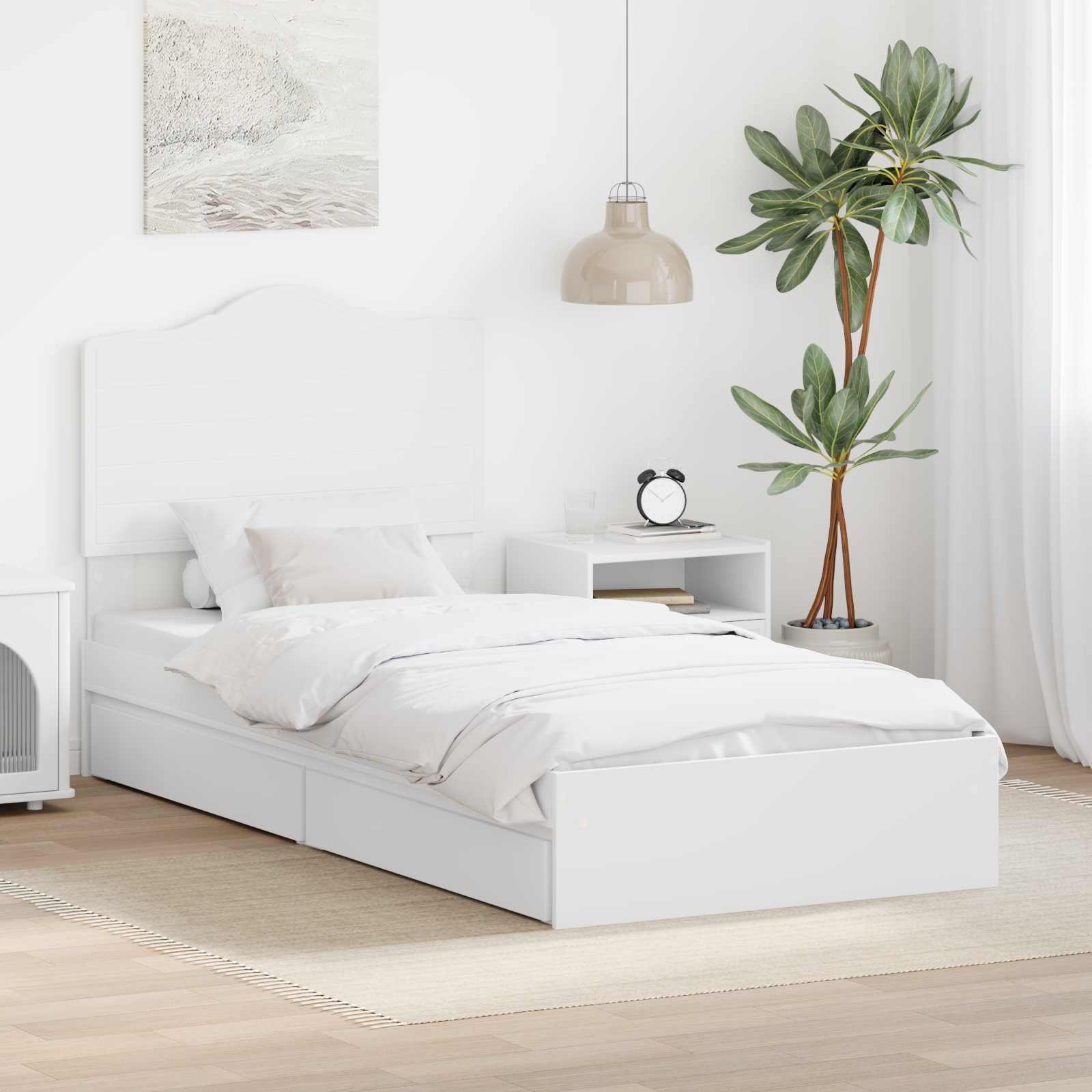 Storage Bed with Headboard White 90 x 190 cm Engineered Wood