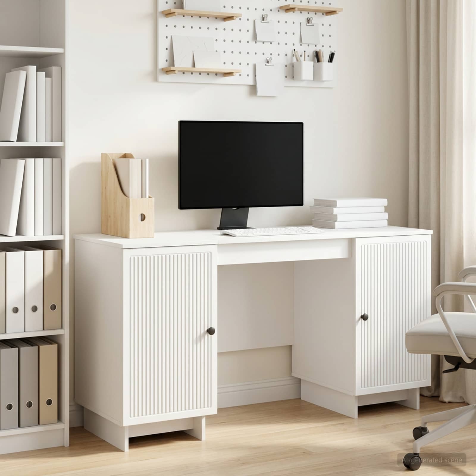 Desk White Engineered Wood 142.5 x 50 x 75 cm