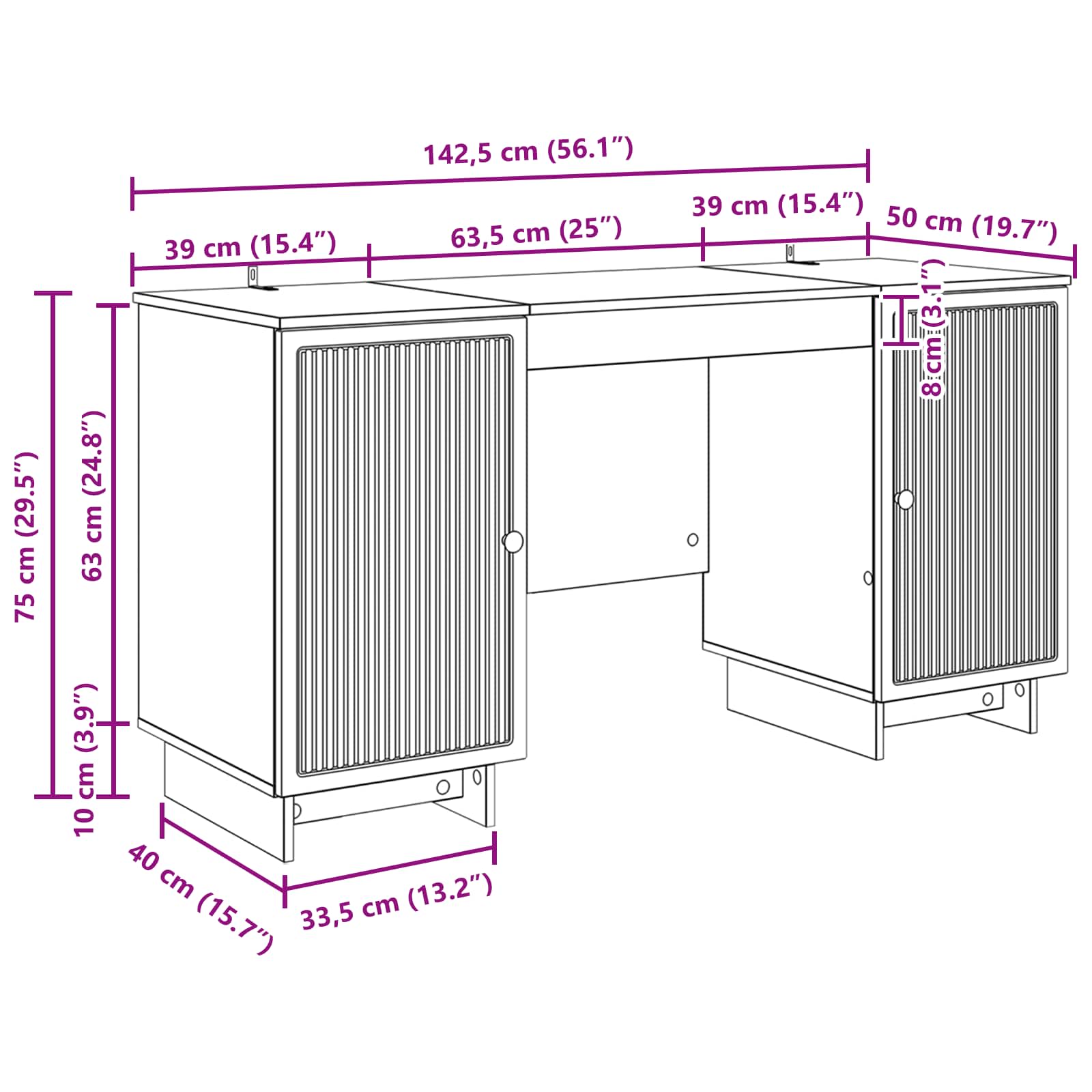 Desk White Engineered Wood 142.5 x 50 x 75 cm