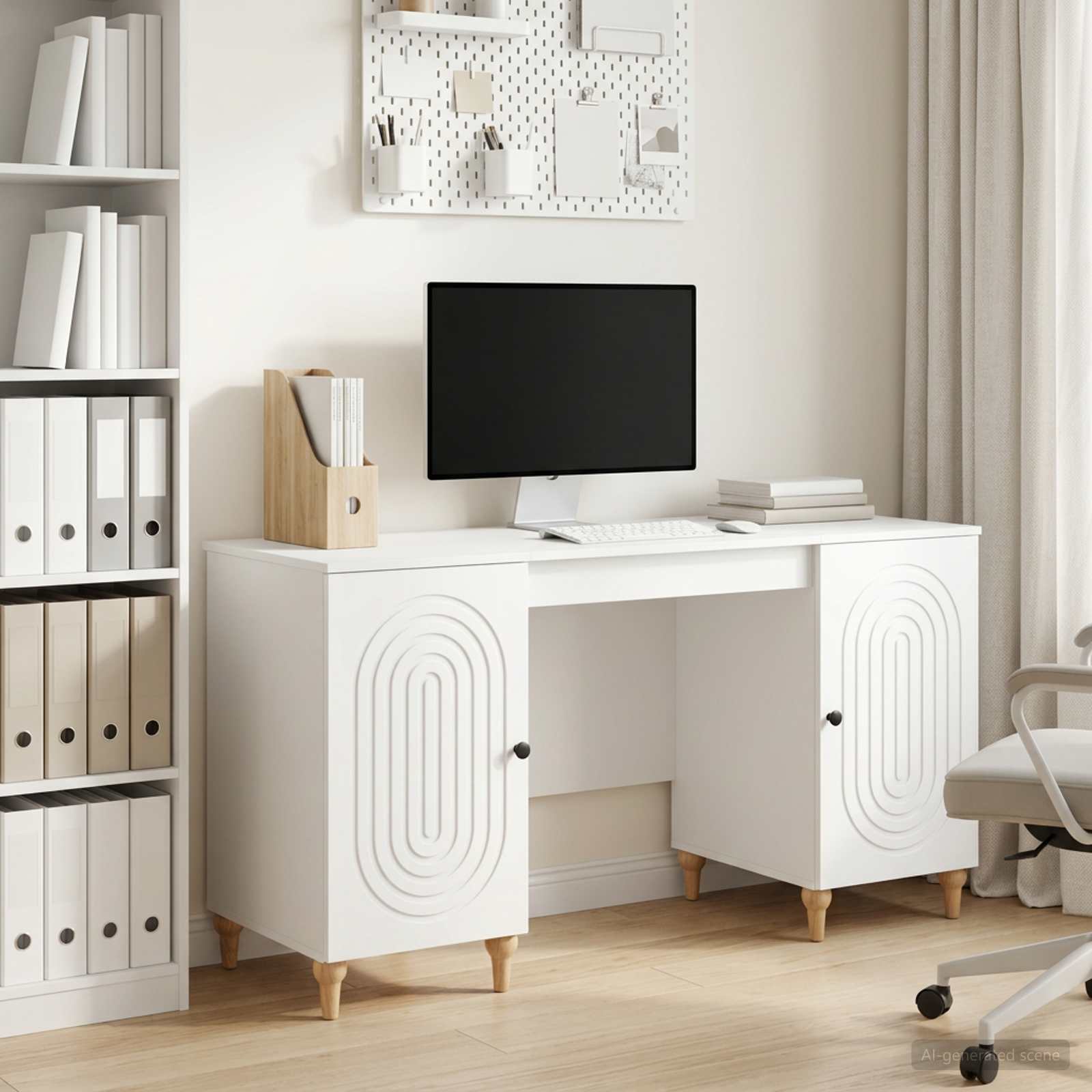 Desk with Shelf White 142.5 x 50 x 75 cm Engineered Wood