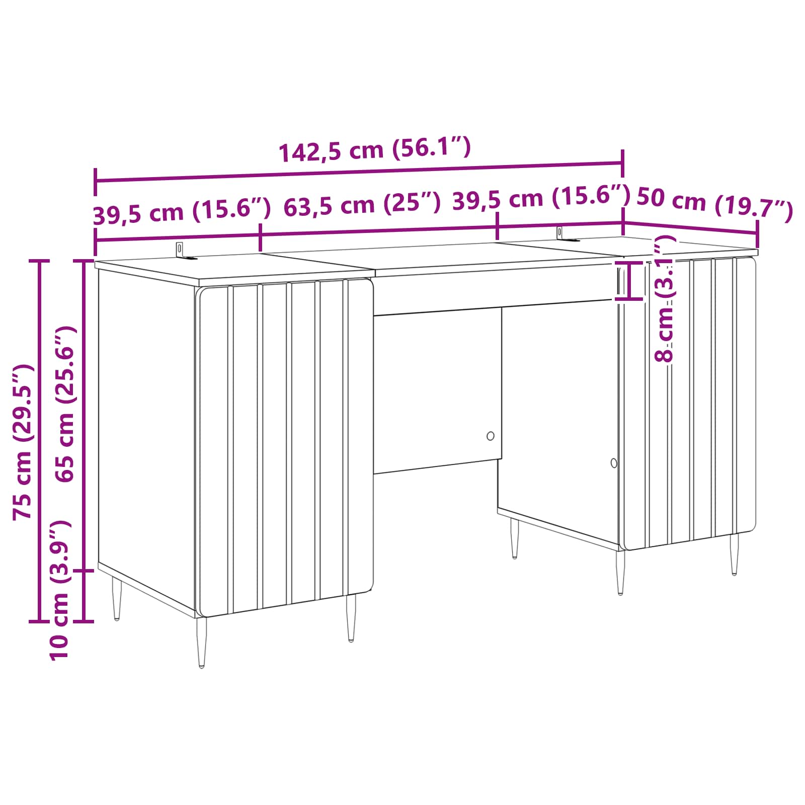 Desk with Shelf White 142.5 x 50 x 75 cm Engineered Wood