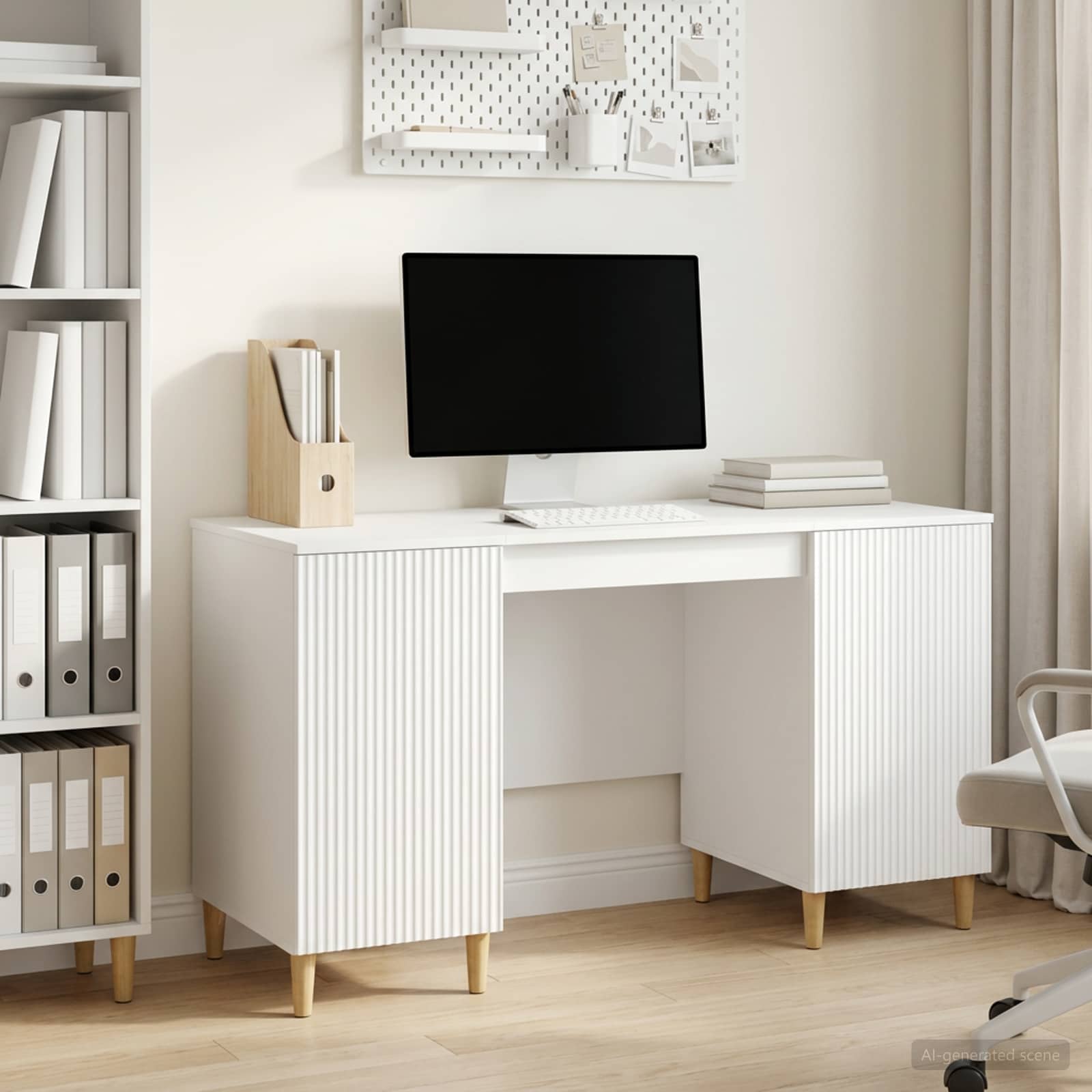 Desk with Shelf White 142.5 x 50 x 75 cm Engineered Wood