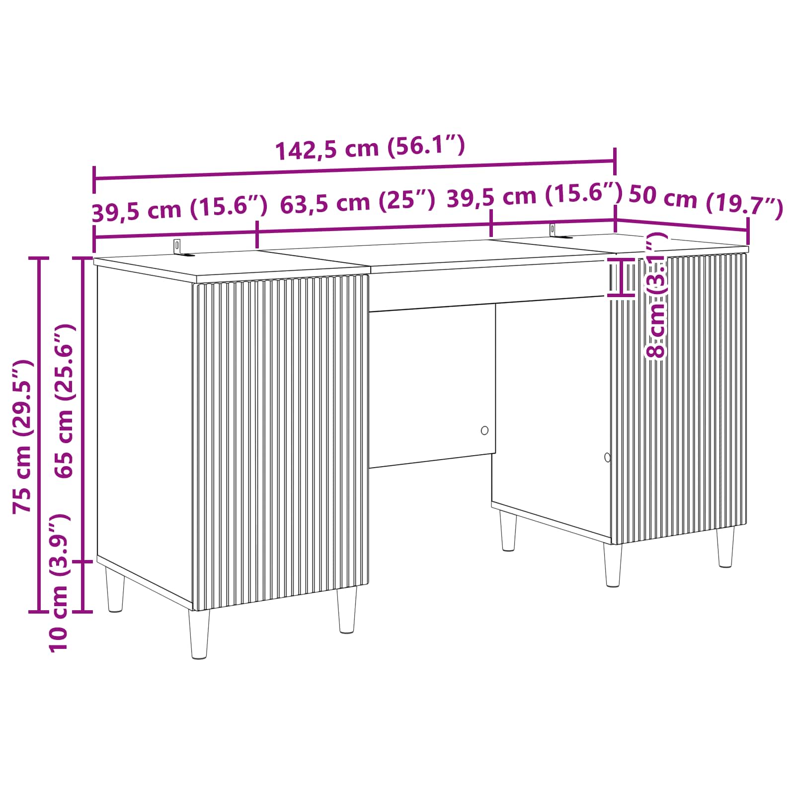 Desk with Shelf White 142.5 x 50 x 75 cm Engineered Wood