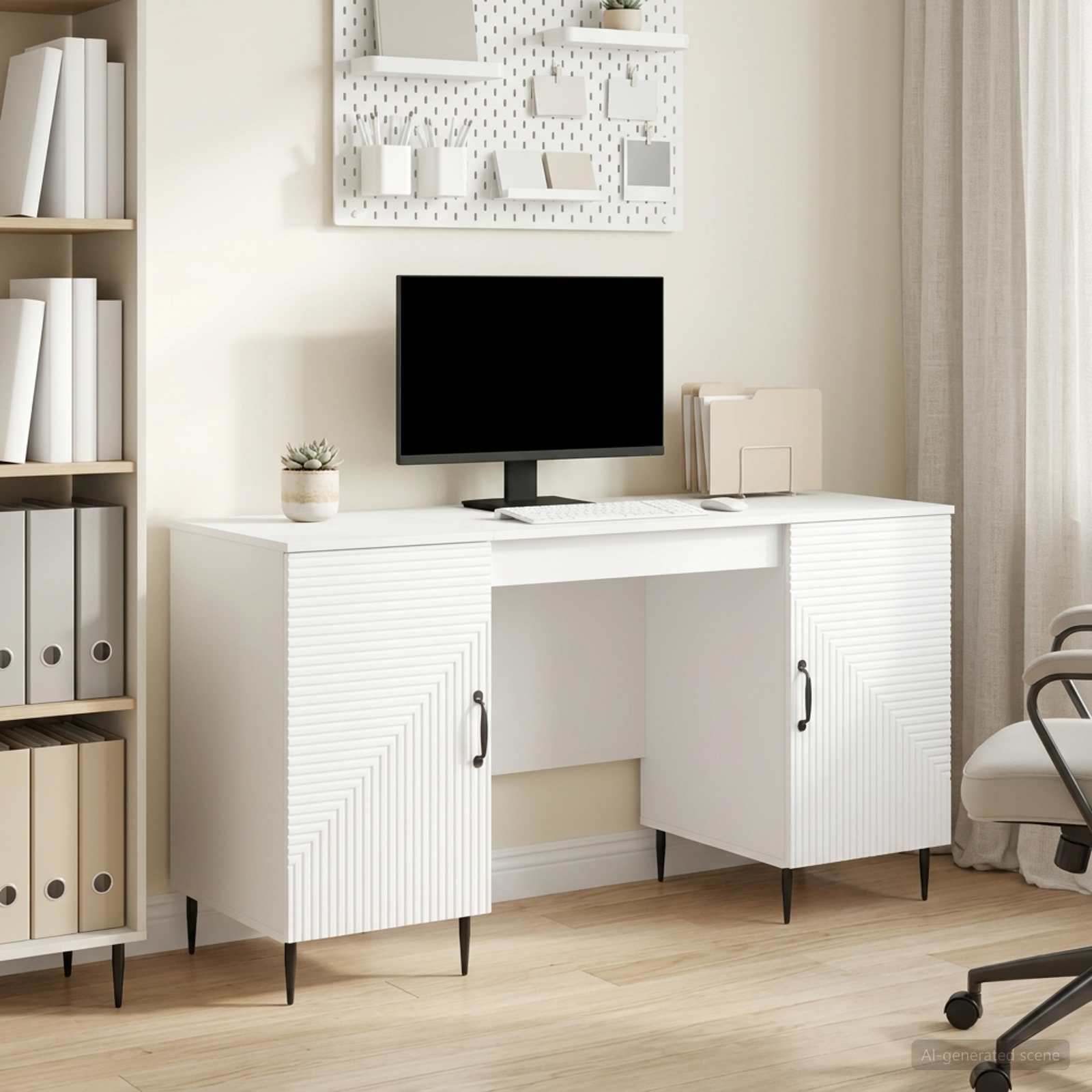 Desk with Shelf White 142.5 x 50 x 75 cm Engineered Wood