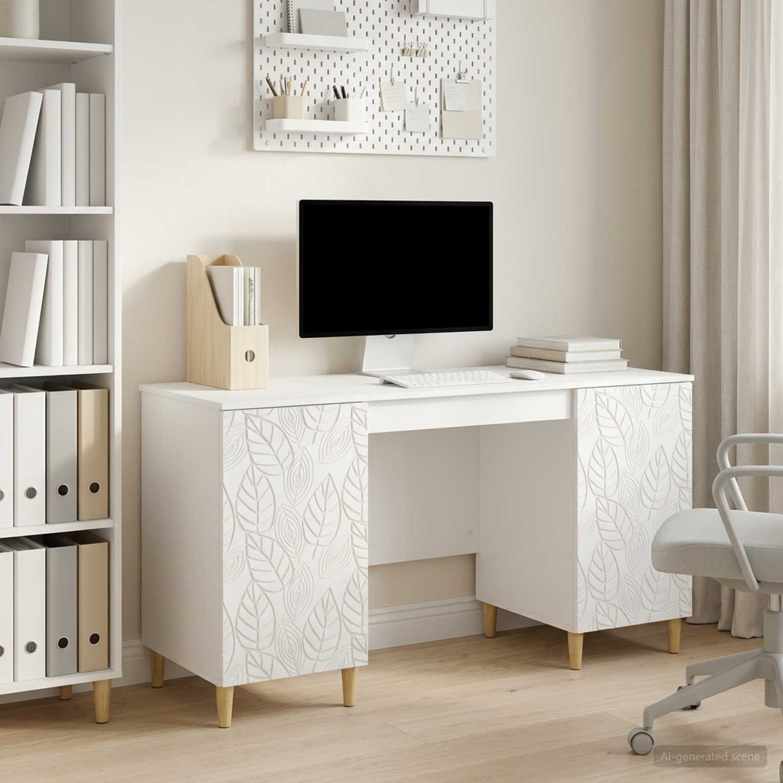Desk White Engineered Wood 142.5 x 50 x 75 cm