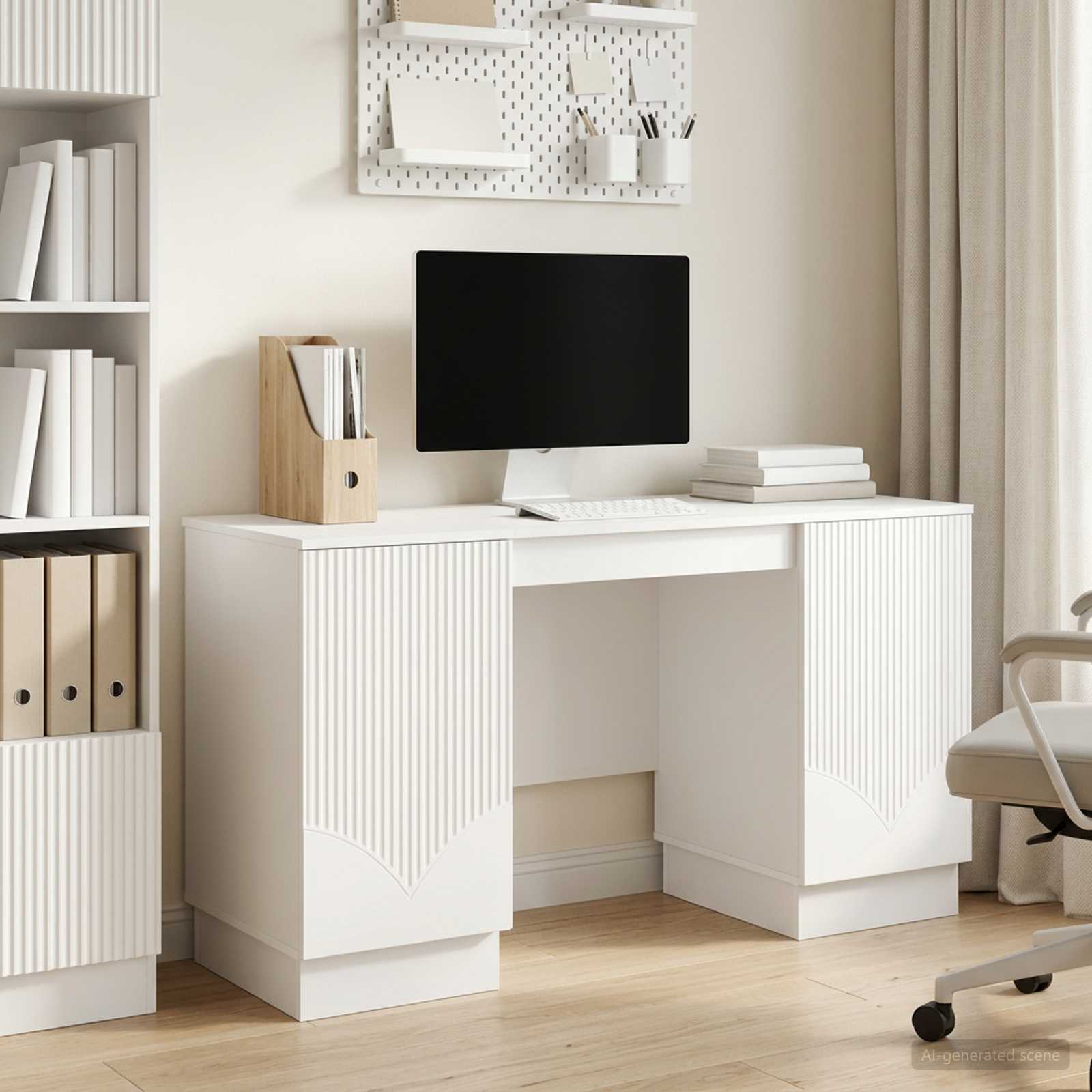 Desk with Shelf White 142.5 x 50 x 75 cm Engineered Wood