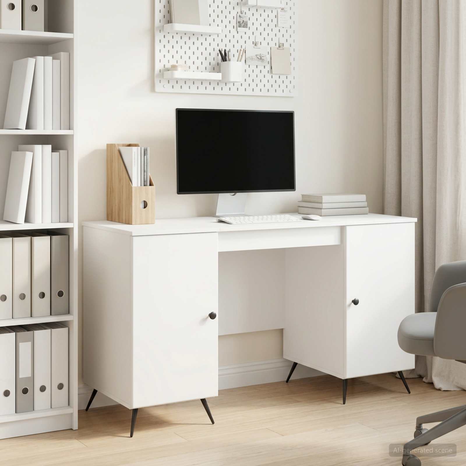 Desk with Shelf White 142.5 x 50 x 75 cm Engineered Wood