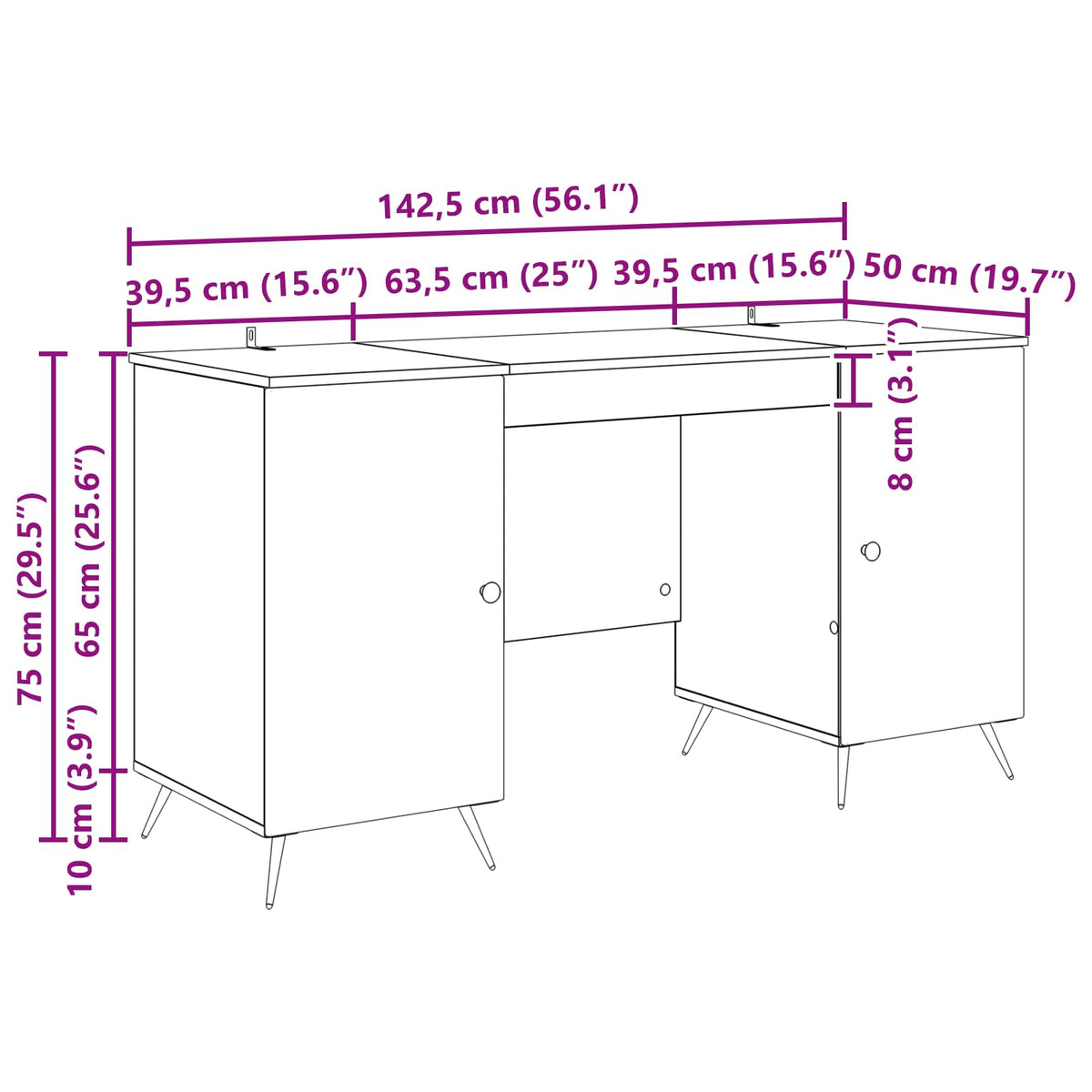 Desk with Shelf White 142.5 x 50 x 75 cm Engineered Wood