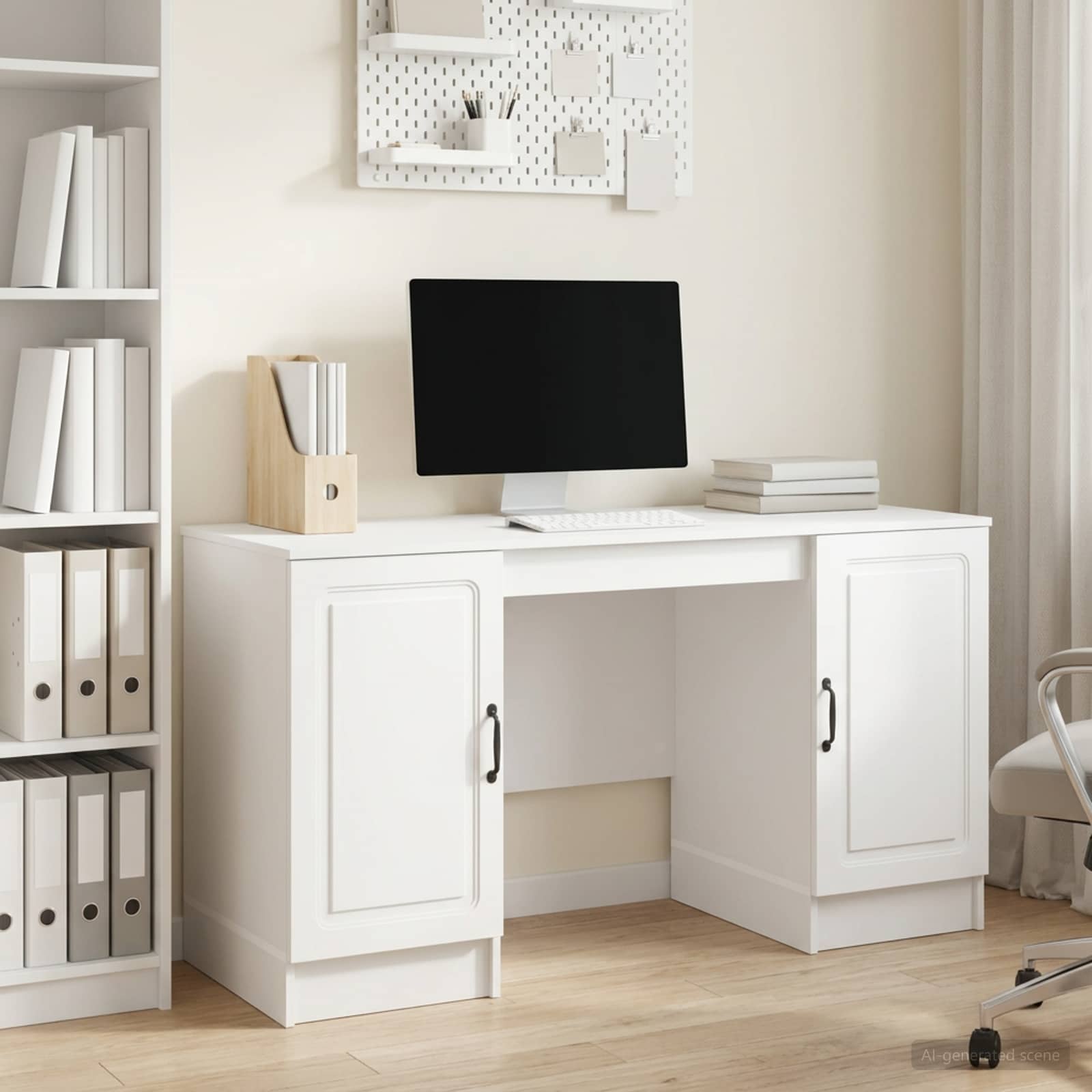 Desk with Shelf White 142.5 x 50 x 75 cm Engineered Wood