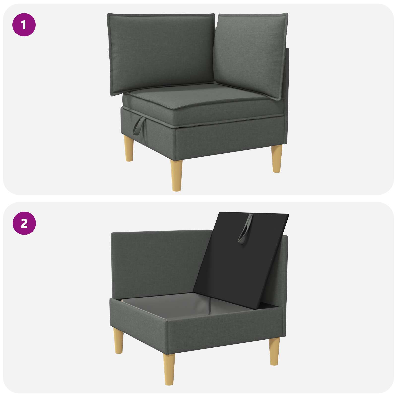 Corner Sofa with Storage Dark Grey Fabric