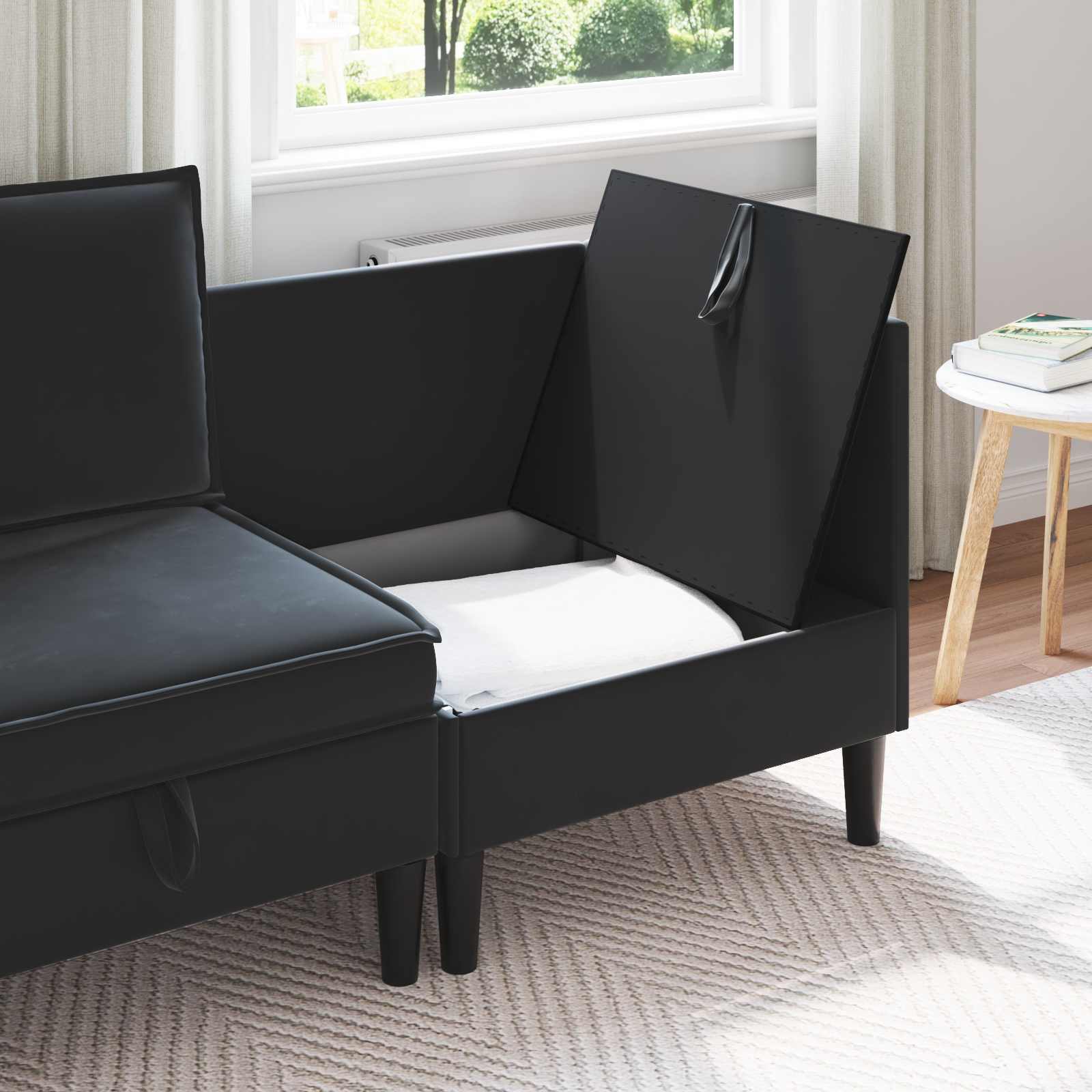 Sofa with Storage Black Velvet