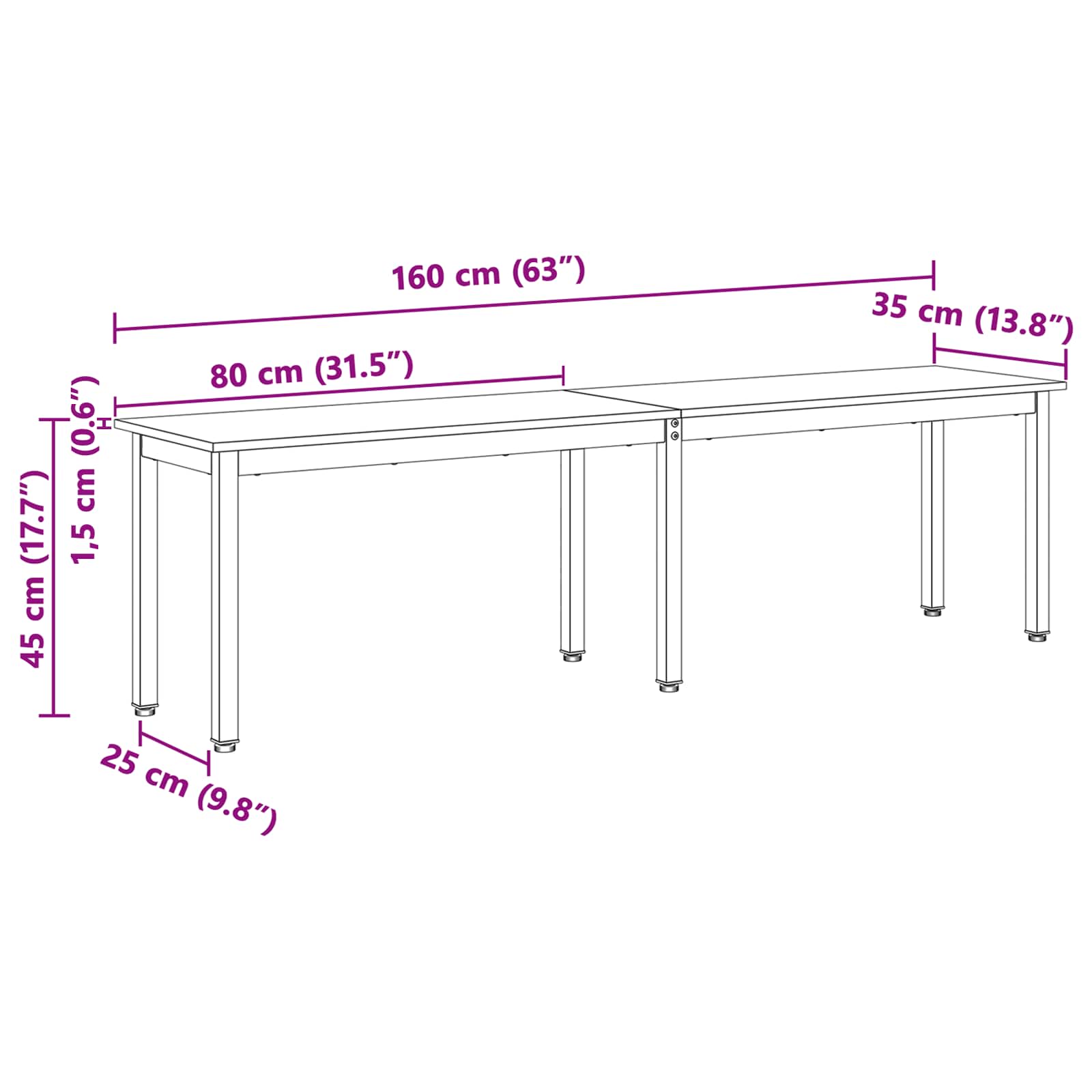 Bench Natural 160 x 35 x 45 cm Solid Pine Wood