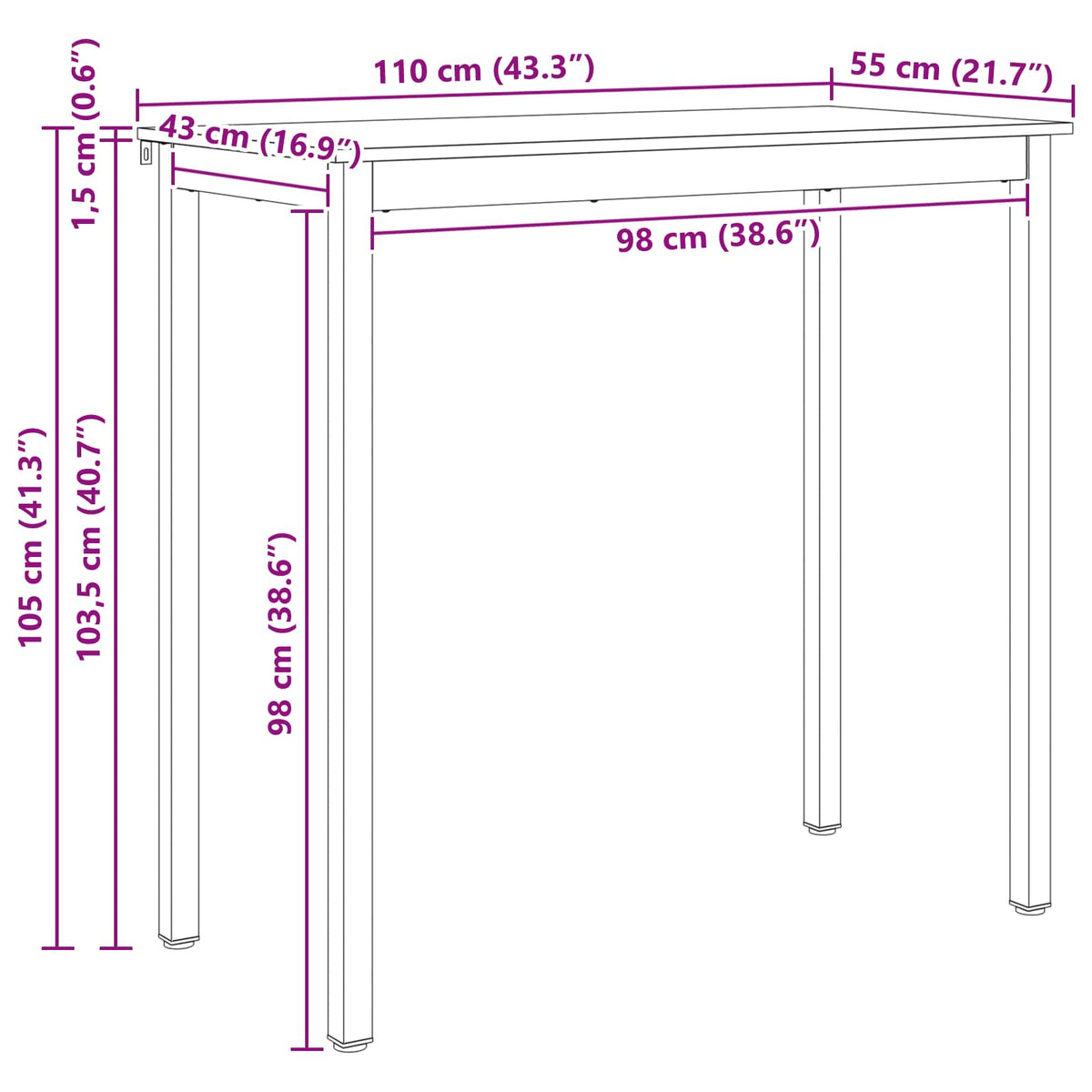 Bar Table Natural 110 x 55 x 105 cm Solid Pine Wood