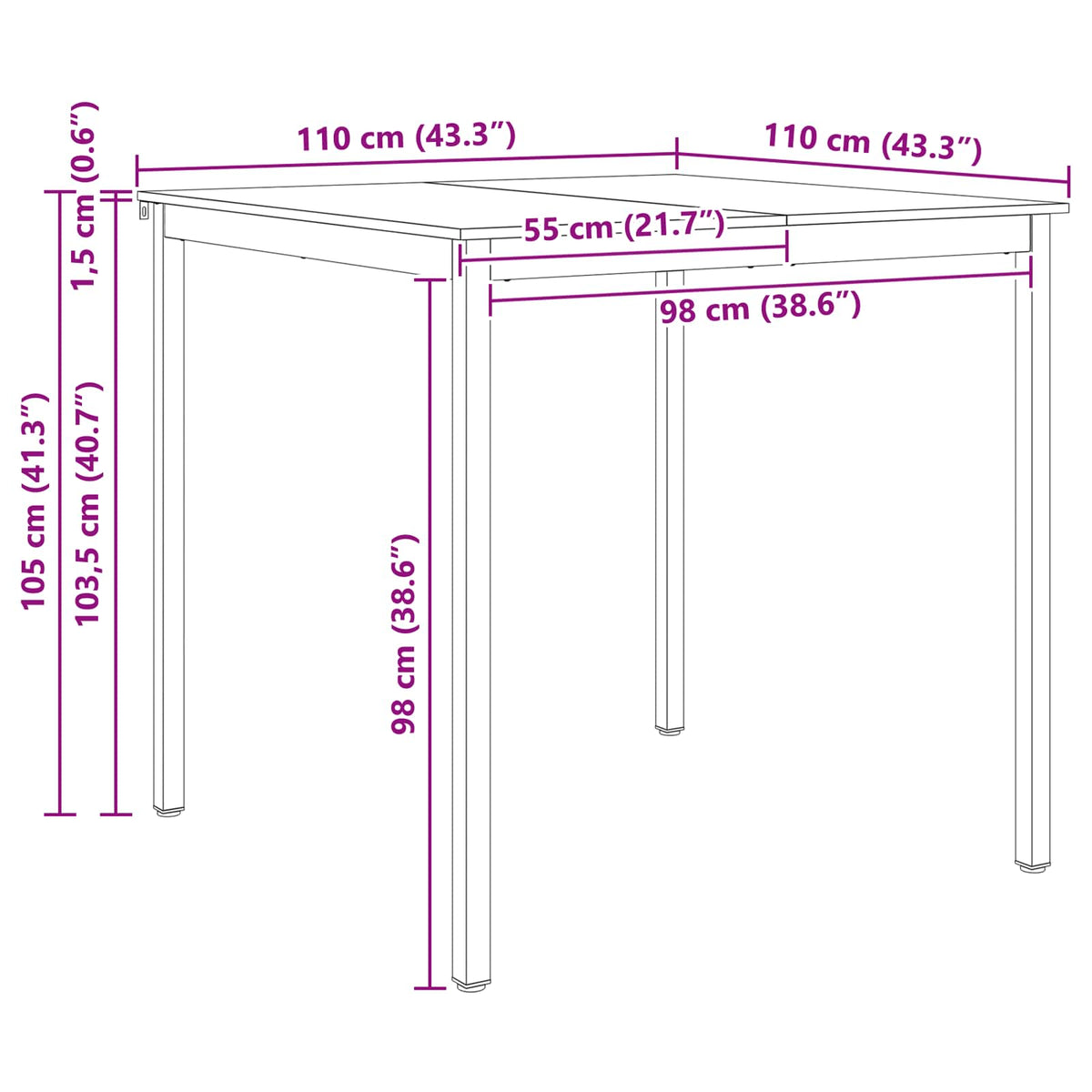 Bar Table Natural 110 x 55 x 105 cm Solid Pine Wood