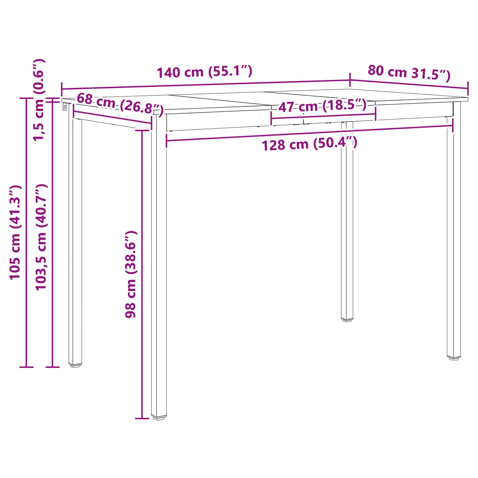 Bar Table Natural 110 x 55 x 105 cm Solid Pine Wood