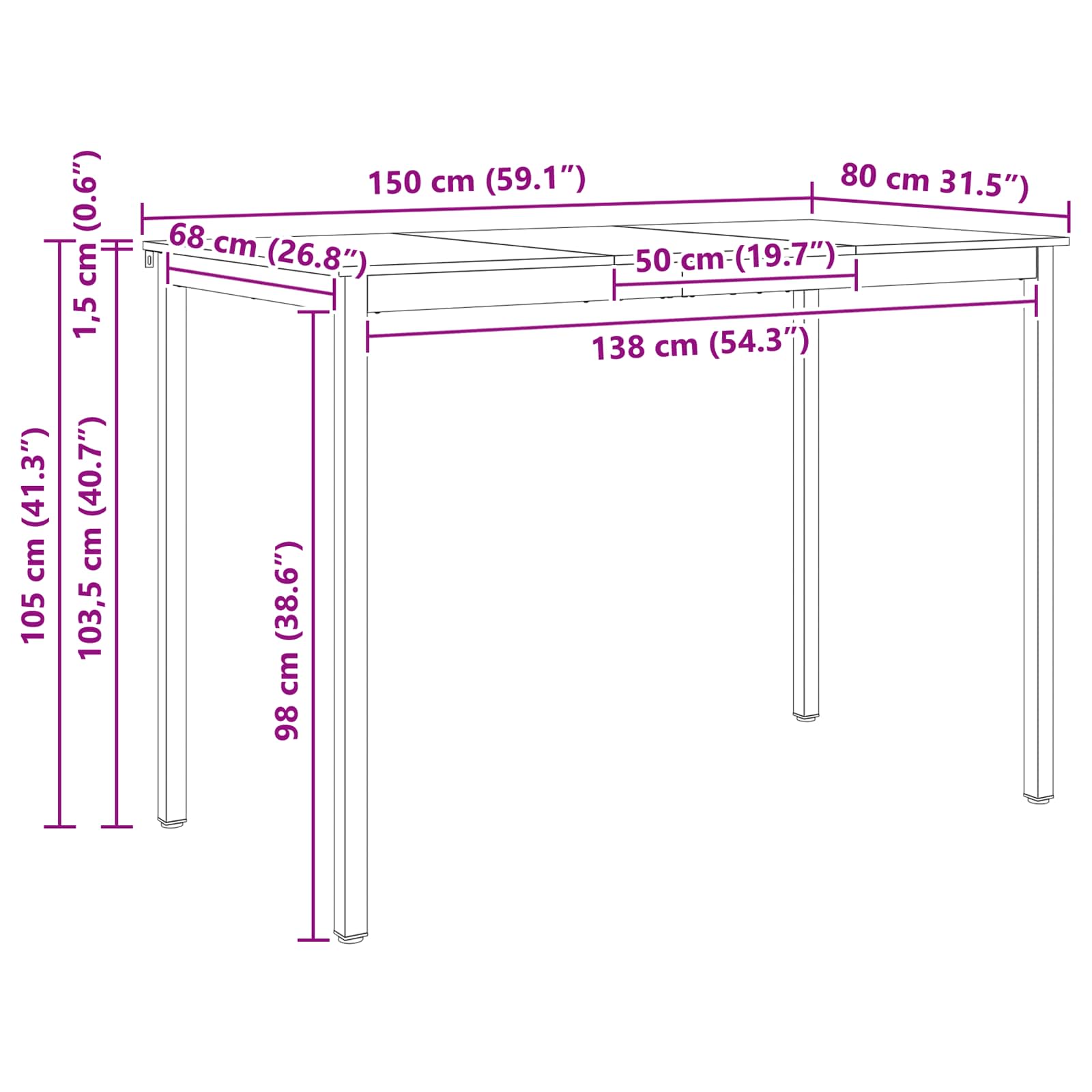 Bar Table Natural 150 x 80 x 105 cm Solid Pine Wood
