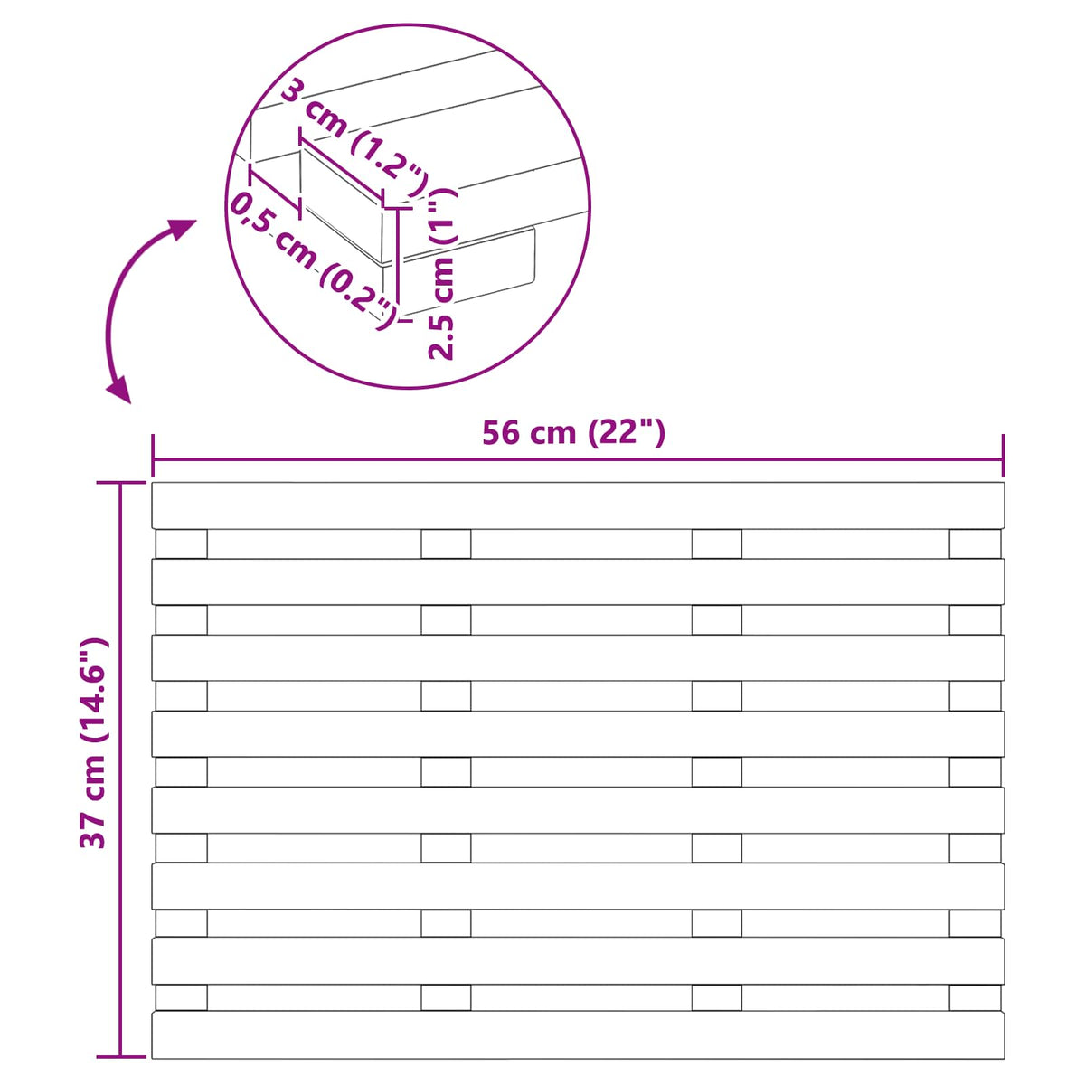 Bath Mat Plain Brown 56 x 37 x 2.5 cm Solid Acacia Wood