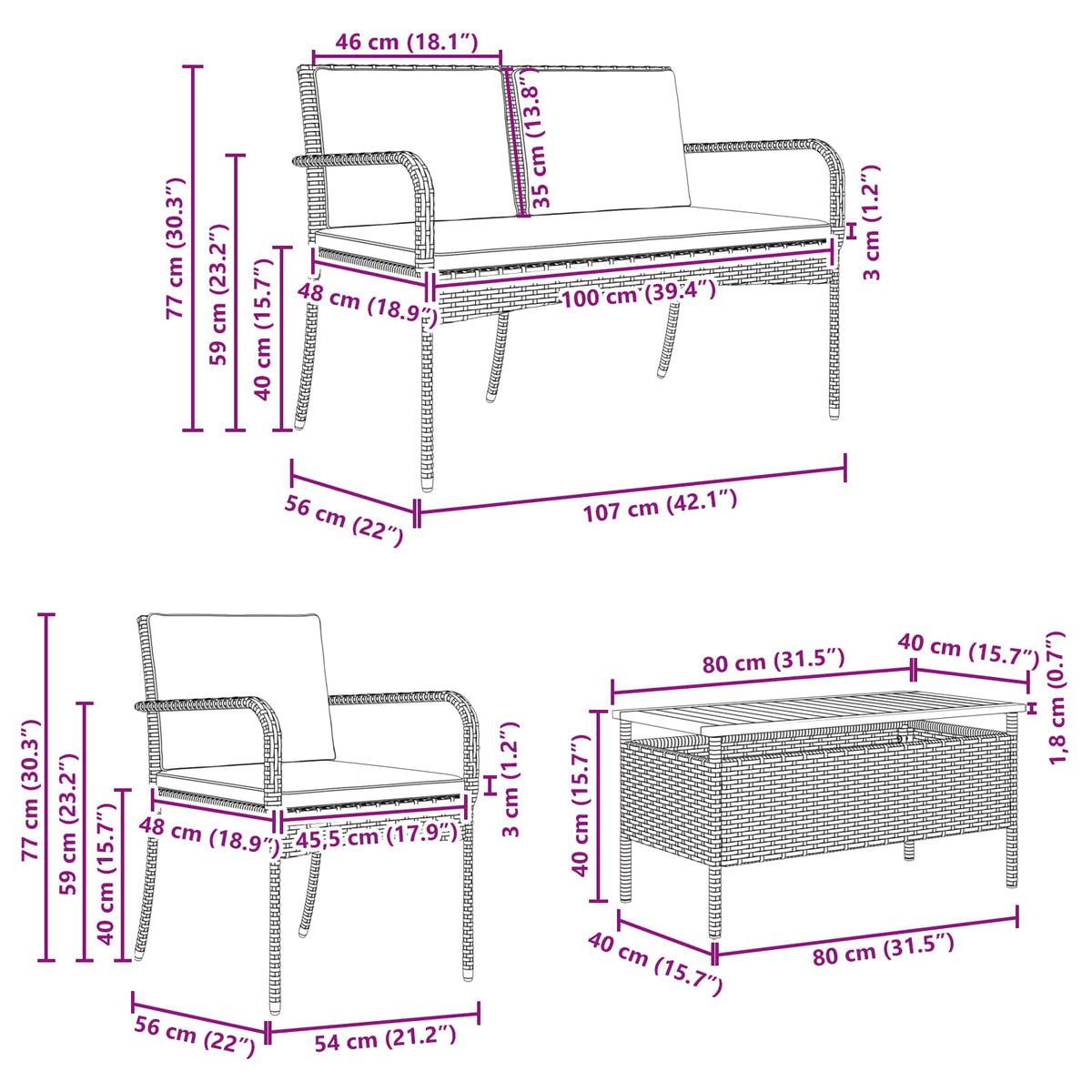 Garden set with Cushion steel