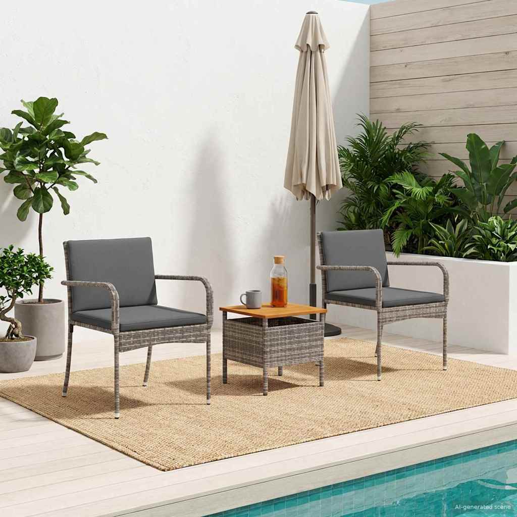 Garden Bistro Set with Cushion 3 pcs Grey Poly Rattan