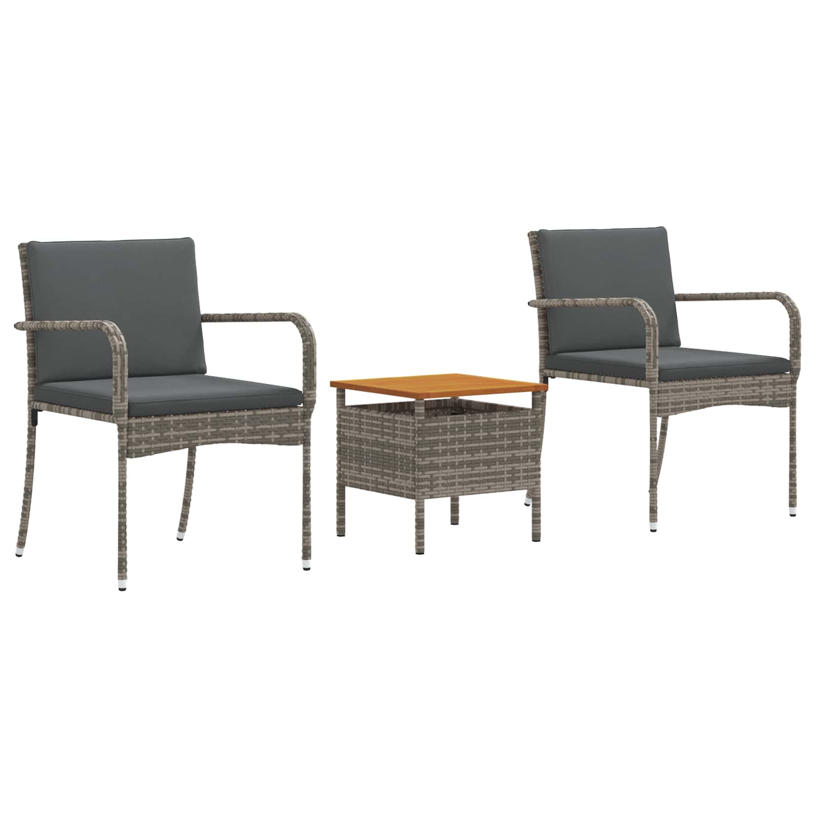 Garden Bistro Set with Cushion 3 pcs Grey Poly Rattan