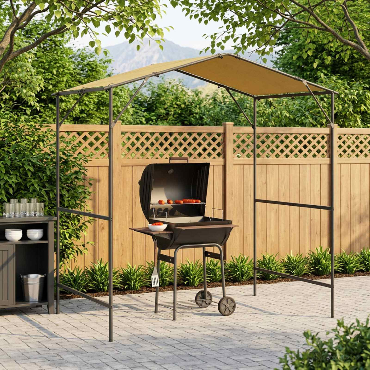 BBQ Gazebo 239.5 x 148 x 233.5 cm Cream
