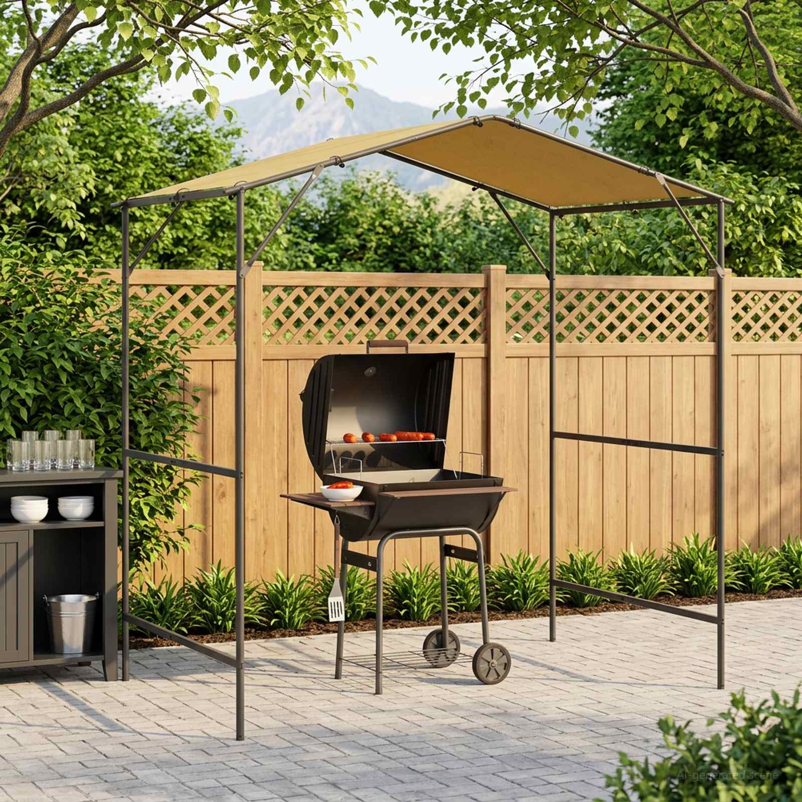 BBQ Gazebo 239.5 x 148 x 233.5 cm Cream