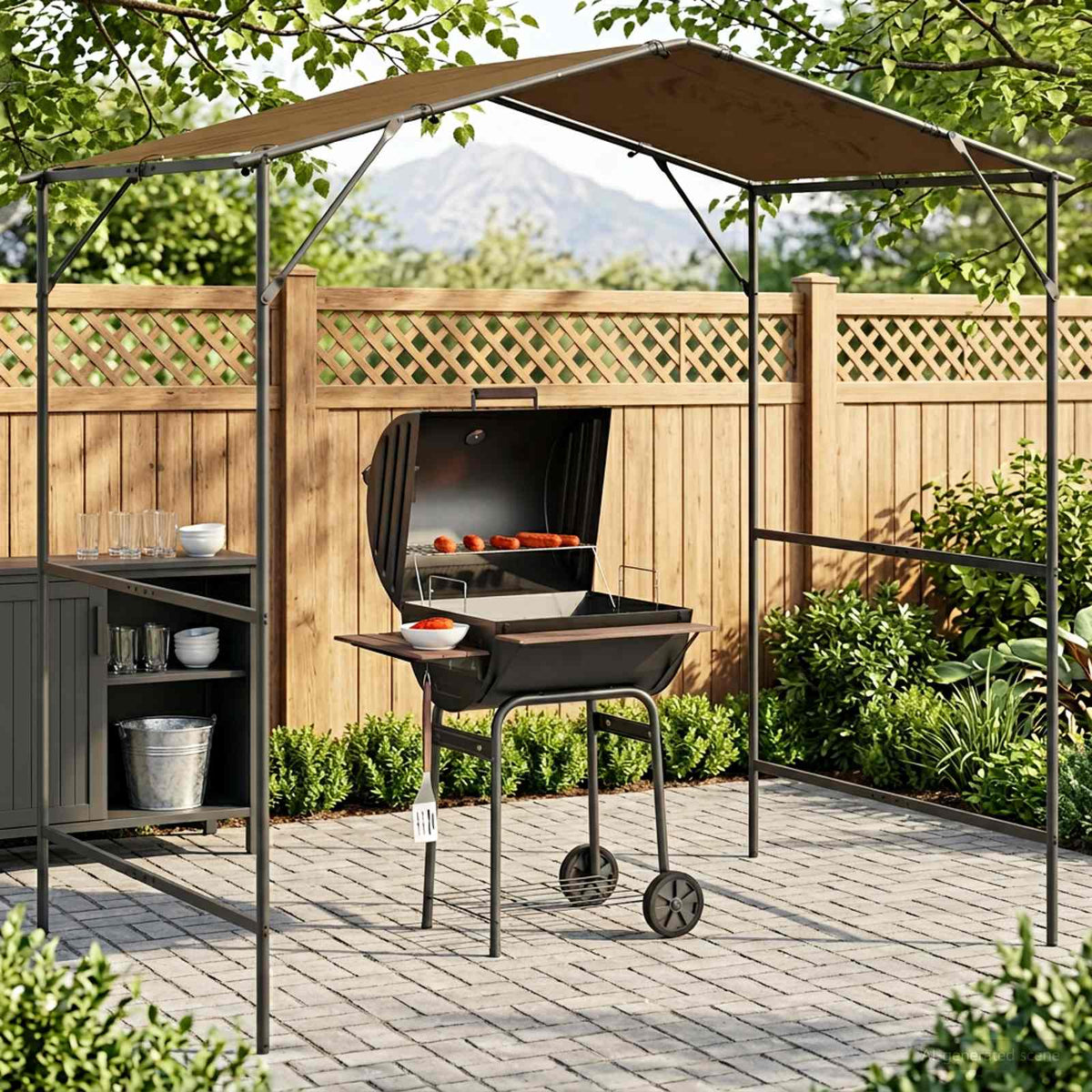 BBQ Gazebo 239.5 x 148 x 233.5 cm Taupe