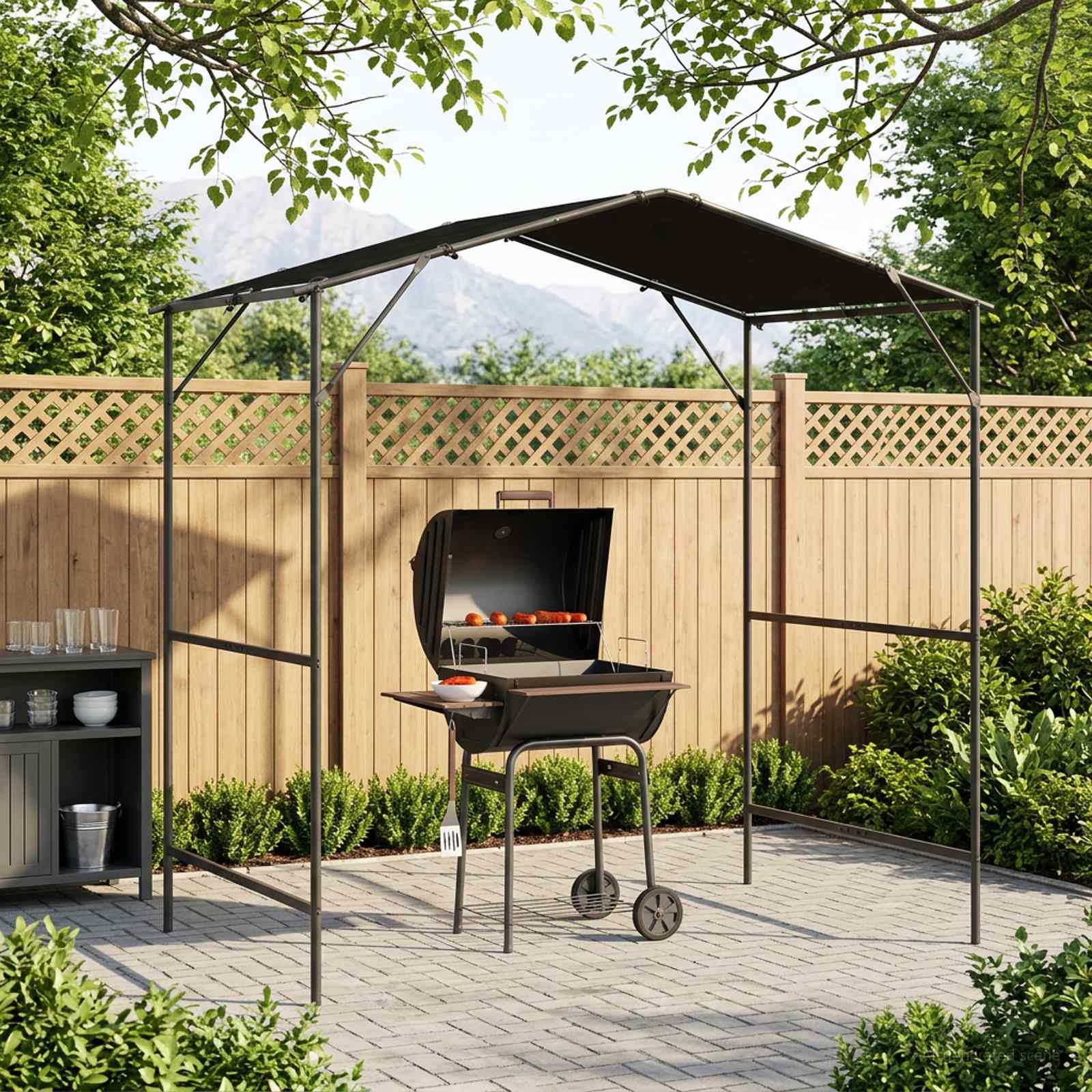 BBQ Gazebo 239.5 x 148 x 233.5 cm Black