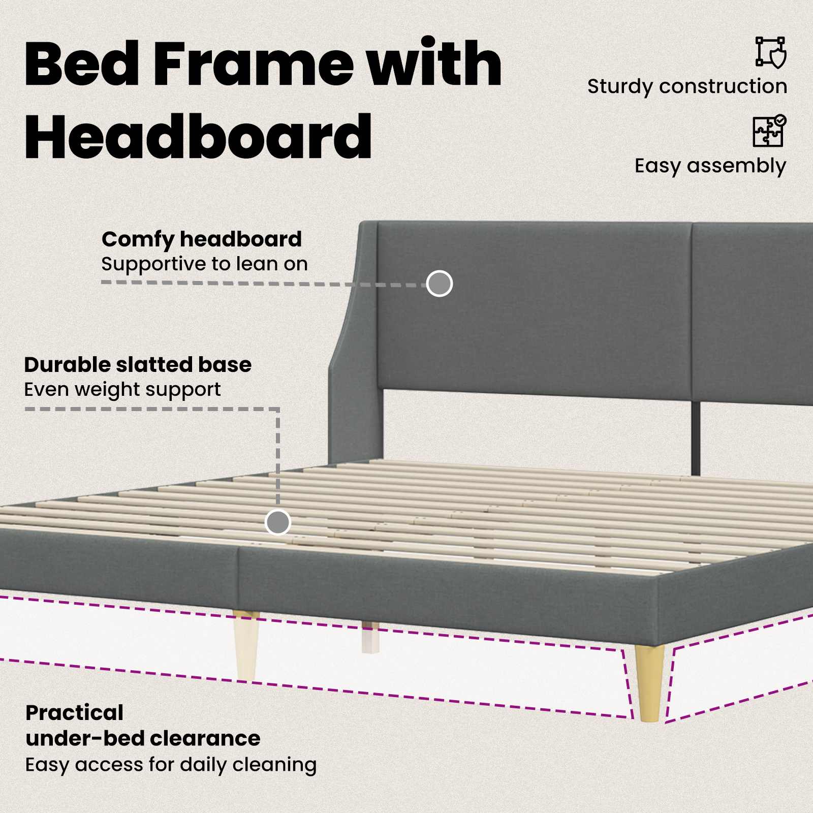 Bed Frame with Headboard Dark Grey 180 x 200 cm Velvet