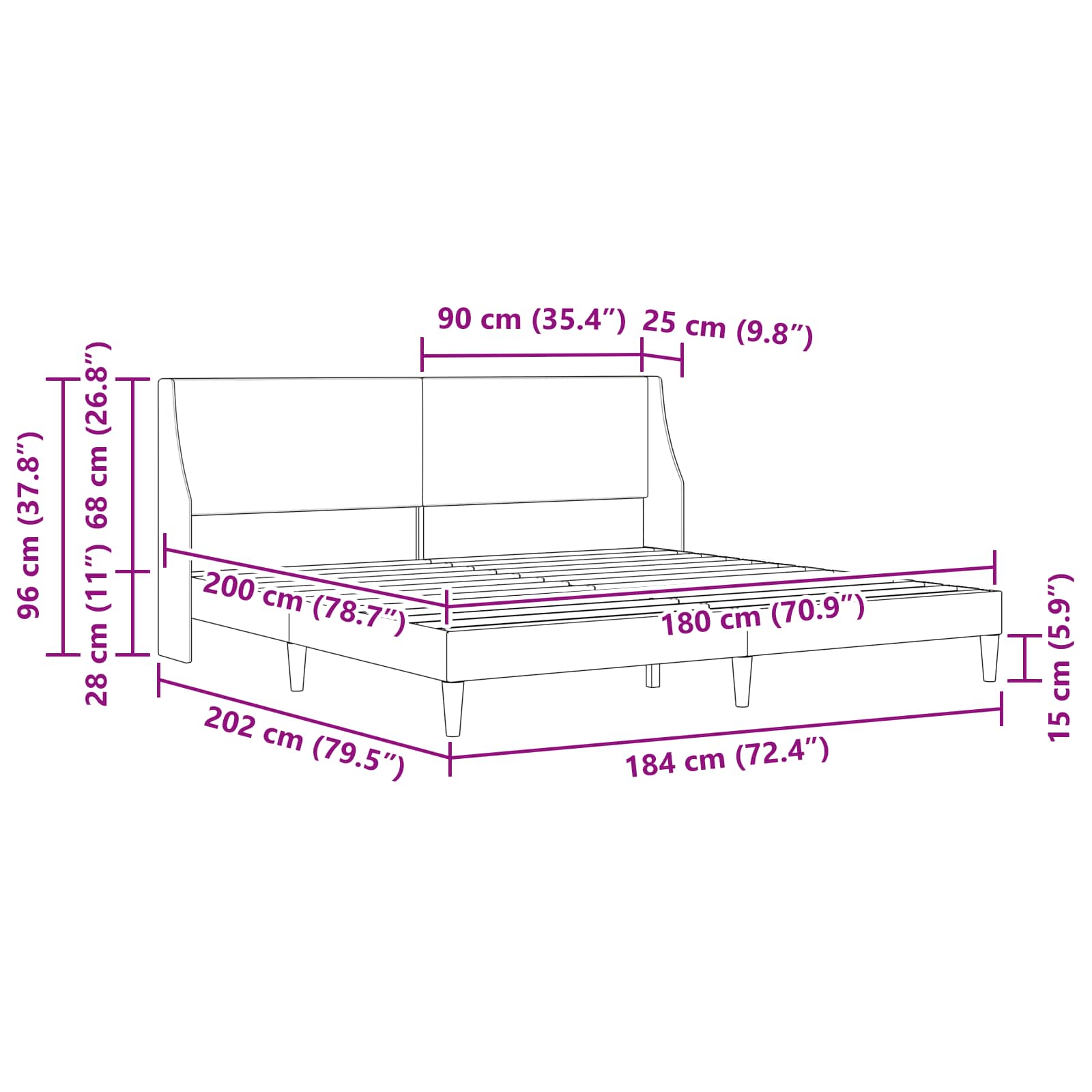Bed Frame with Headboard Dark Grey 180 x 200 cm Velvet