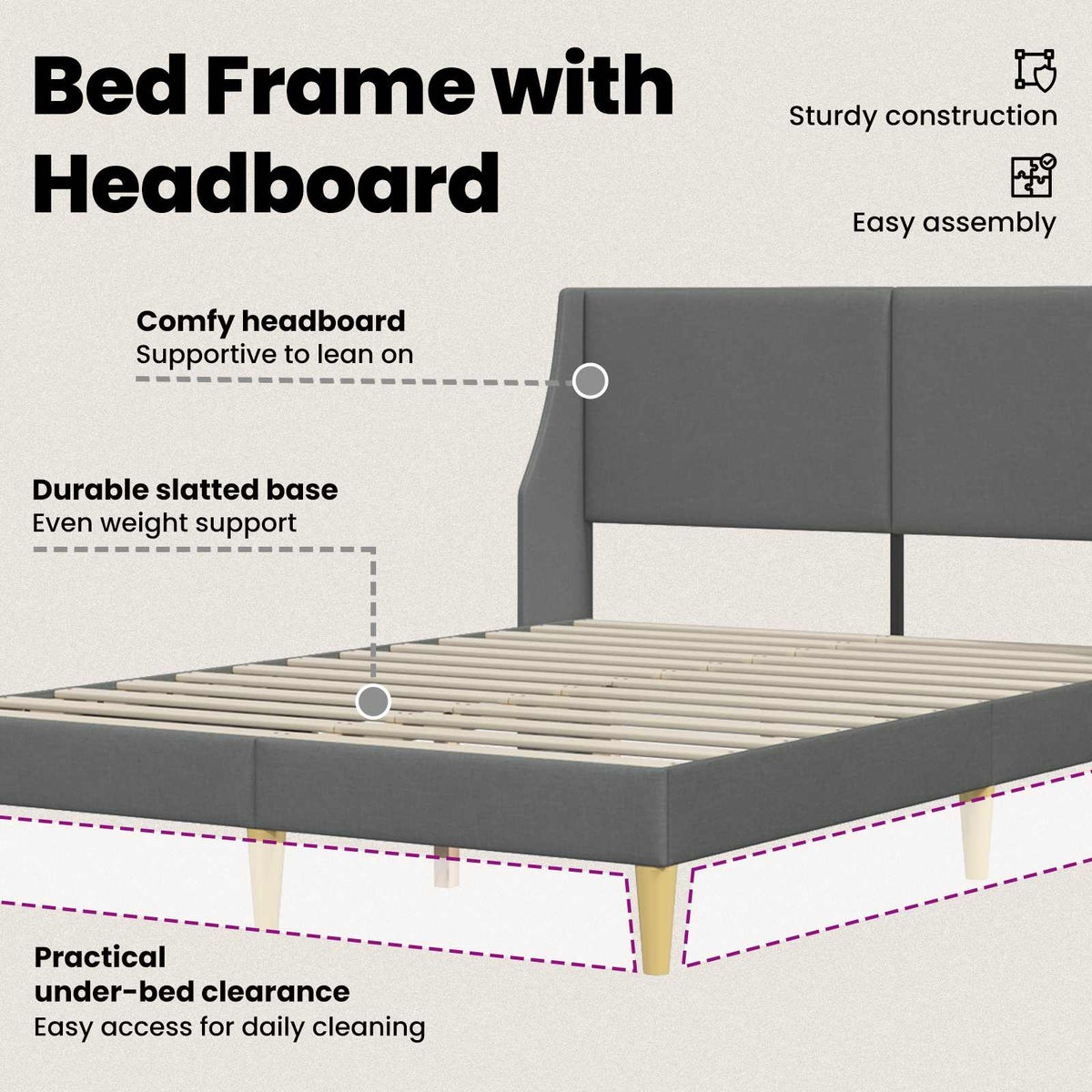 Bed Frame with Headboard Dark Grey Velvet